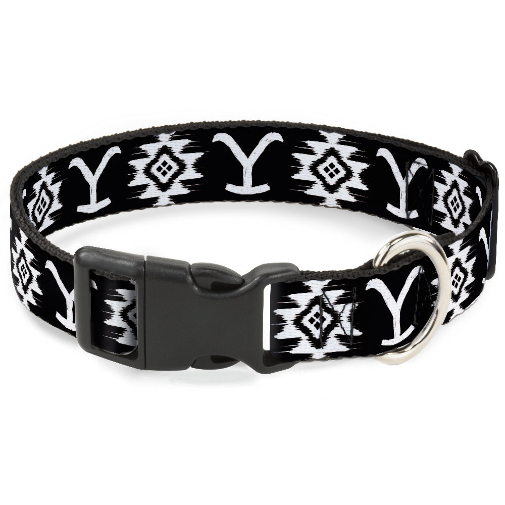 Plastic Clip Collar - Yellowstone Dutton Ranch and Native American Icons Black/White Plastic Clip Collars Yellowstone