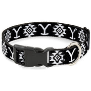 Plastic Clip Collar - Yellowstone Dutton Ranch and Native American Icons Black/White Plastic Clip Collars Yellowstone