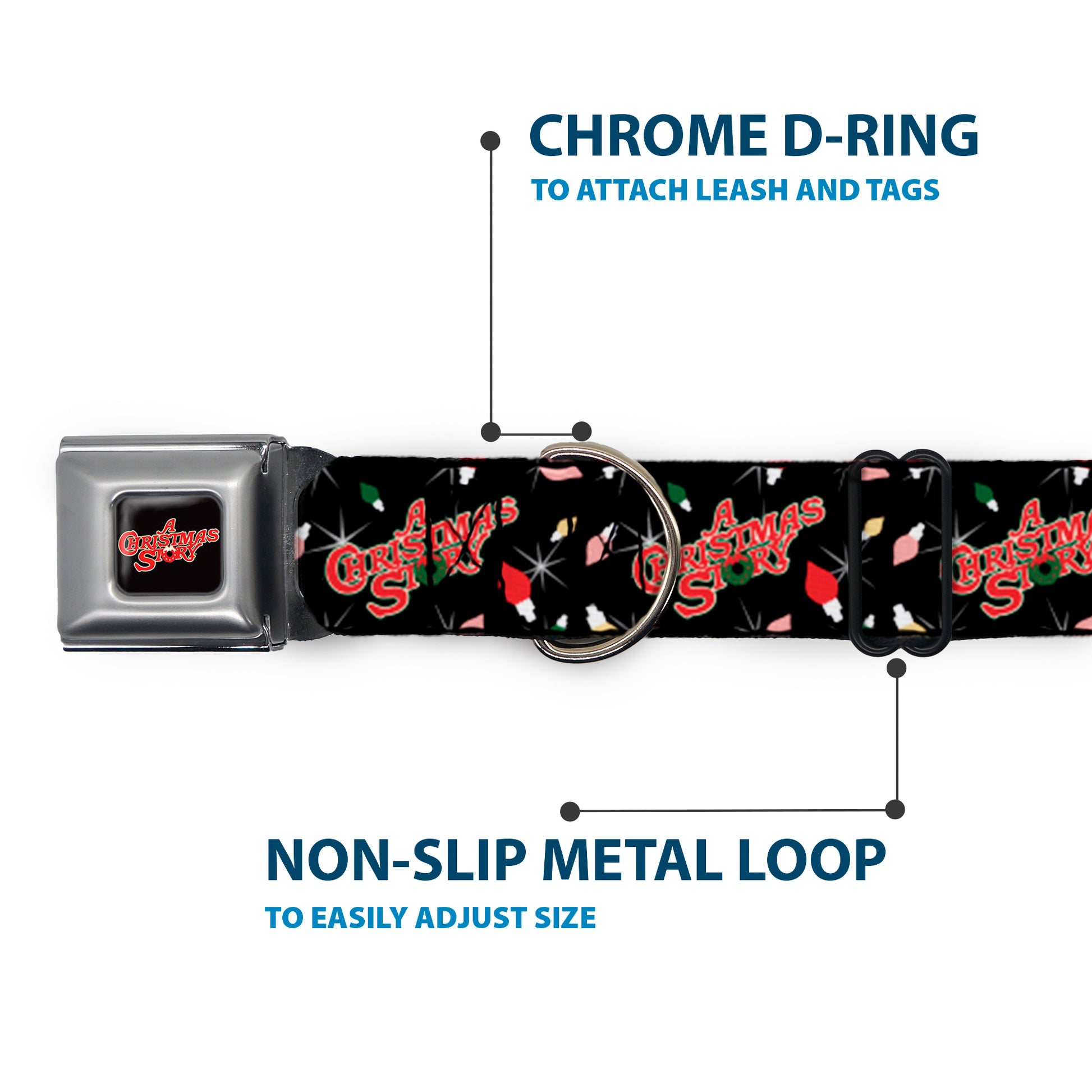 A CHRISTMAS STORY Wreath Logo Full Color Black/Red Seatbelt Buckle Collar - A CHRISTMAS STORY Title Logo and Lights Black/Reds Seatbelt Buckle Collars A Christmas Story