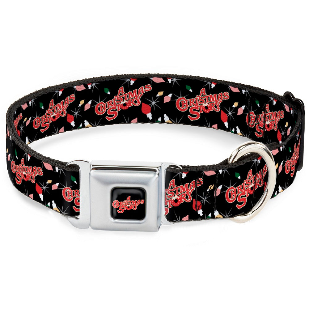 A CHRISTMAS STORY Wreath Logo Full Color Black/Red Seatbelt Buckle Collar - A CHRISTMAS STORY Title Logo and Lights Black/Reds Seatbelt Buckle Collars A Christmas Story