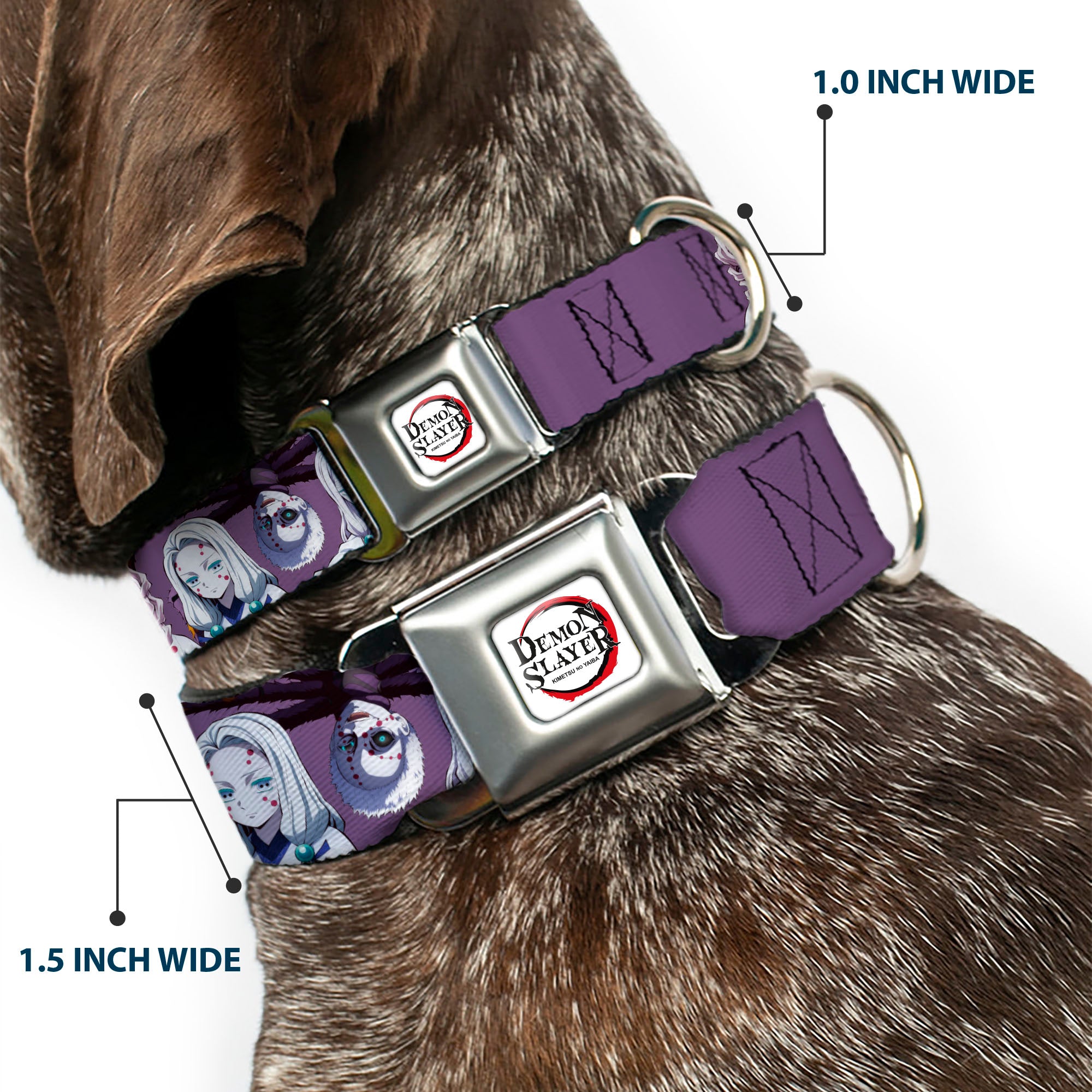 DEMON SLAYER Title Logo Full Color White Seatbelt Buckle Collar - Demon Slayer The Spider Family Poses Purple Seatbelt Buckle Collars Demon Slayer