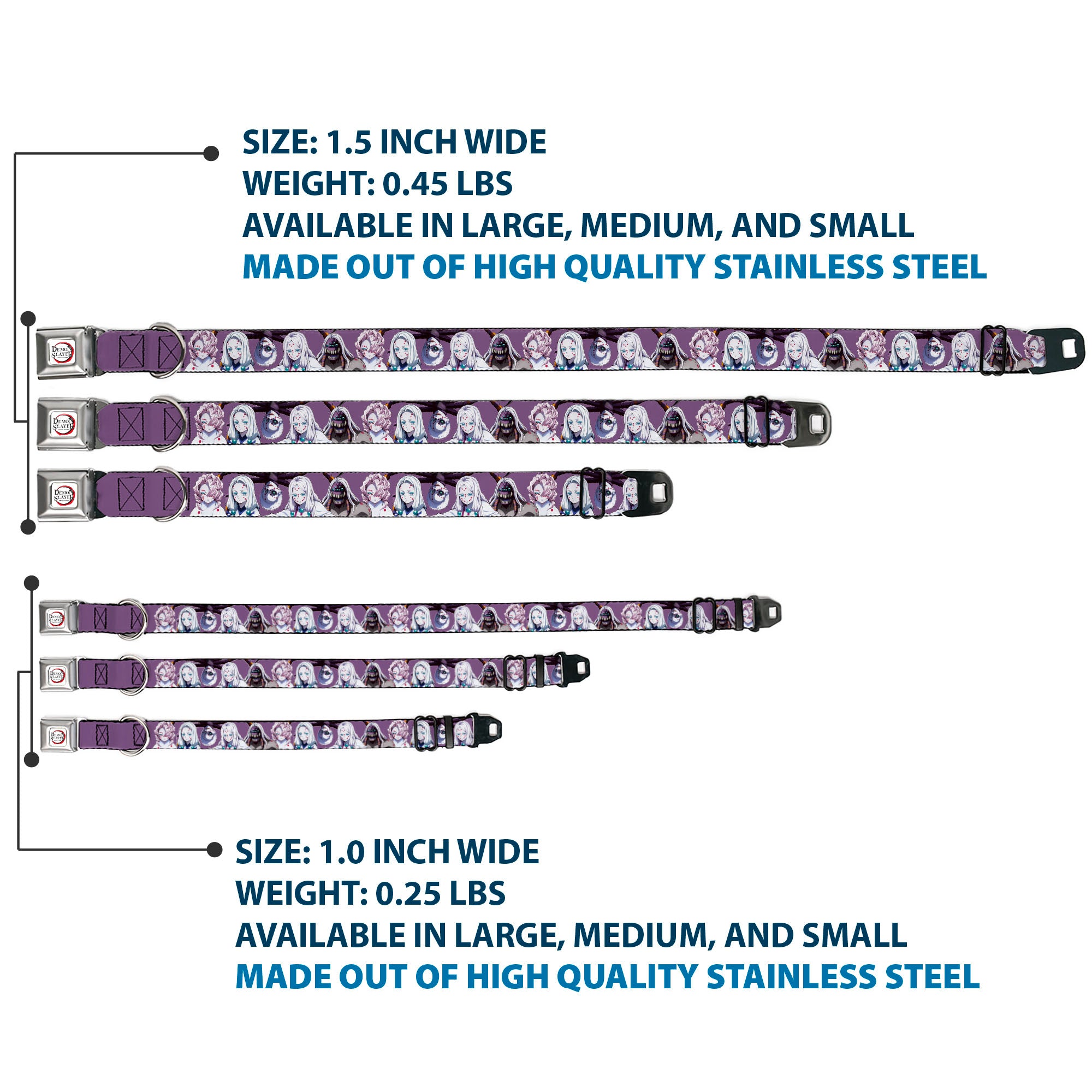 DEMON SLAYER Title Logo Full Color White Seatbelt Buckle Collar - Demon Slayer The Spider Family Poses Purple Seatbelt Buckle Collars Demon Slayer