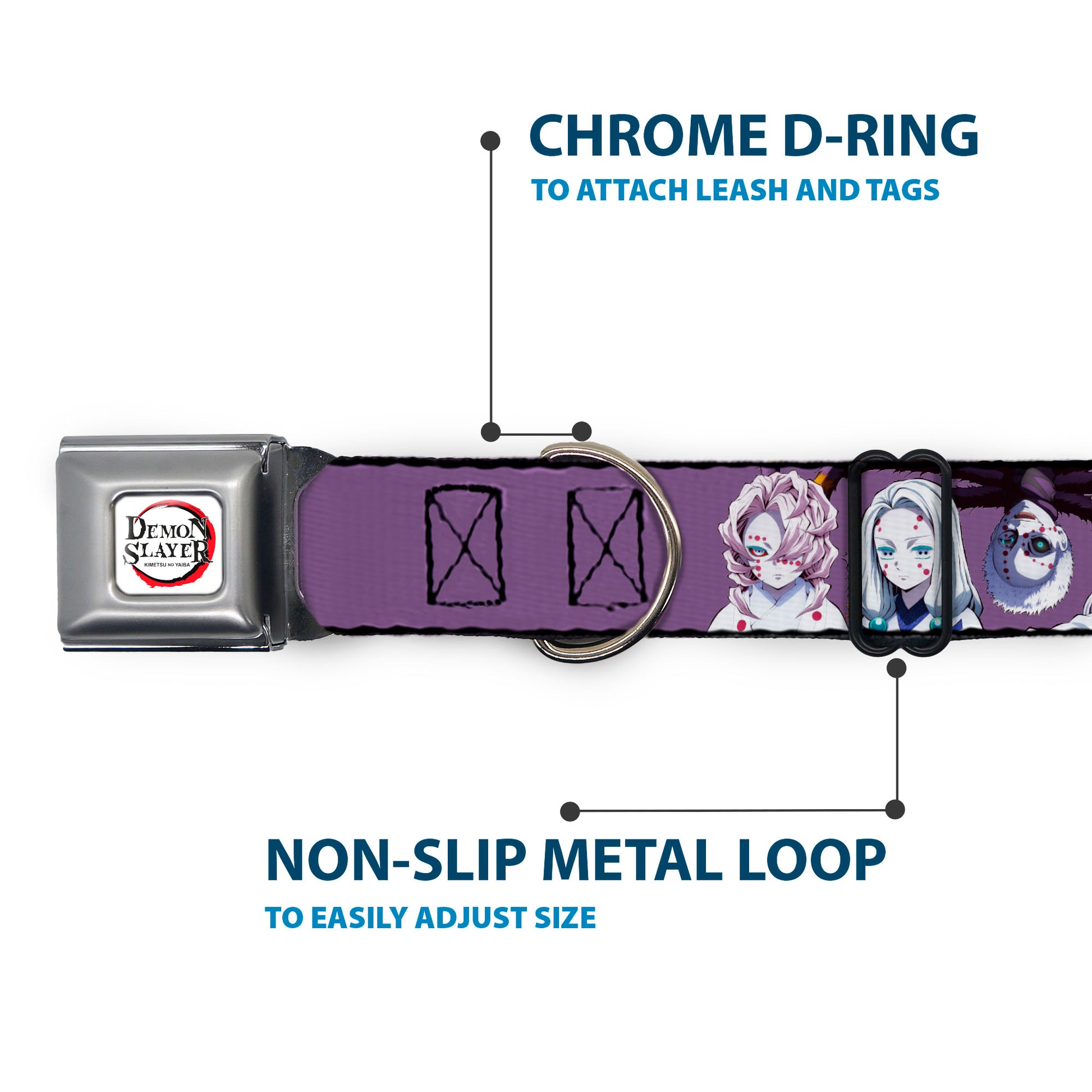 DEMON SLAYER Title Logo Full Color White Seatbelt Buckle Collar - Demon Slayer The Spider Family Poses Purple Seatbelt Buckle Collars Demon Slayer
