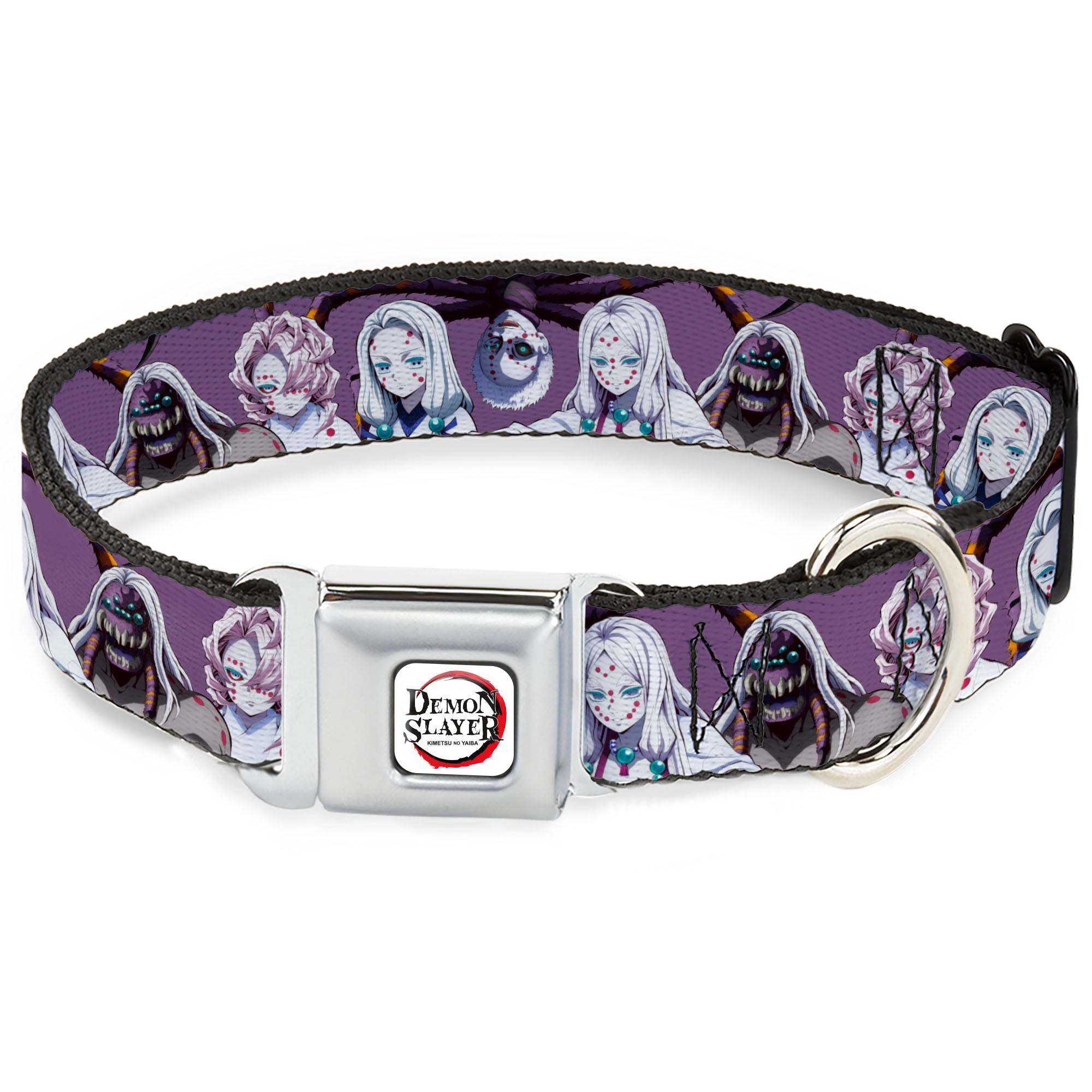 DEMON SLAYER Title Logo Full Color White Seatbelt Buckle Collar - Demon Slayer The Spider Family Poses Purple Seatbelt Buckle Collars Demon Slayer
