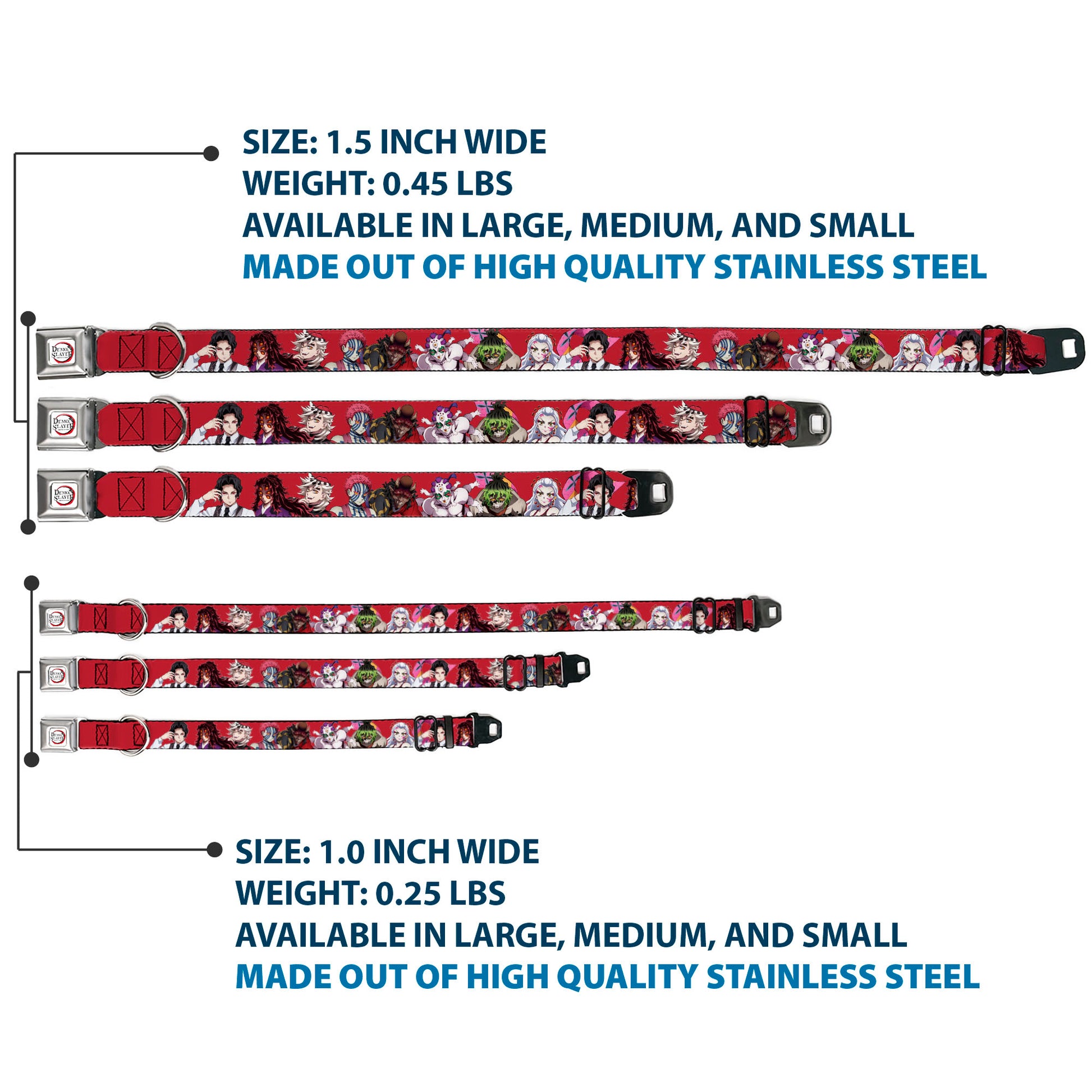 DEMON SLAYER Title Logo Full Color White Seatbelt Buckle Collar - Demon Slayer Eight Demons Poses Red Seatbelt Buckle Collars Demon Slayer