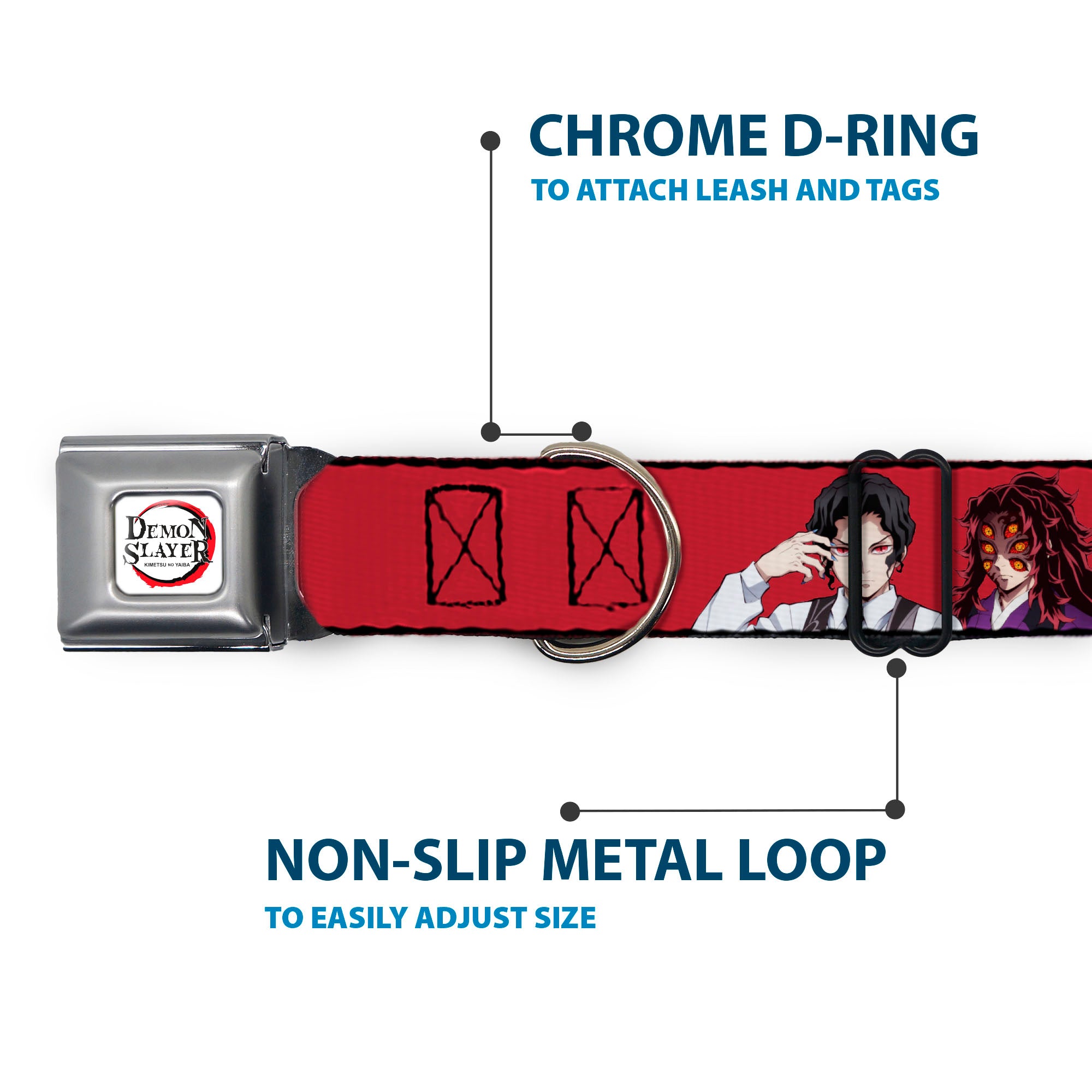DEMON SLAYER Title Logo Full Color White Seatbelt Buckle Collar - Demon Slayer Eight Demons Poses Red Seatbelt Buckle Collars Demon Slayer