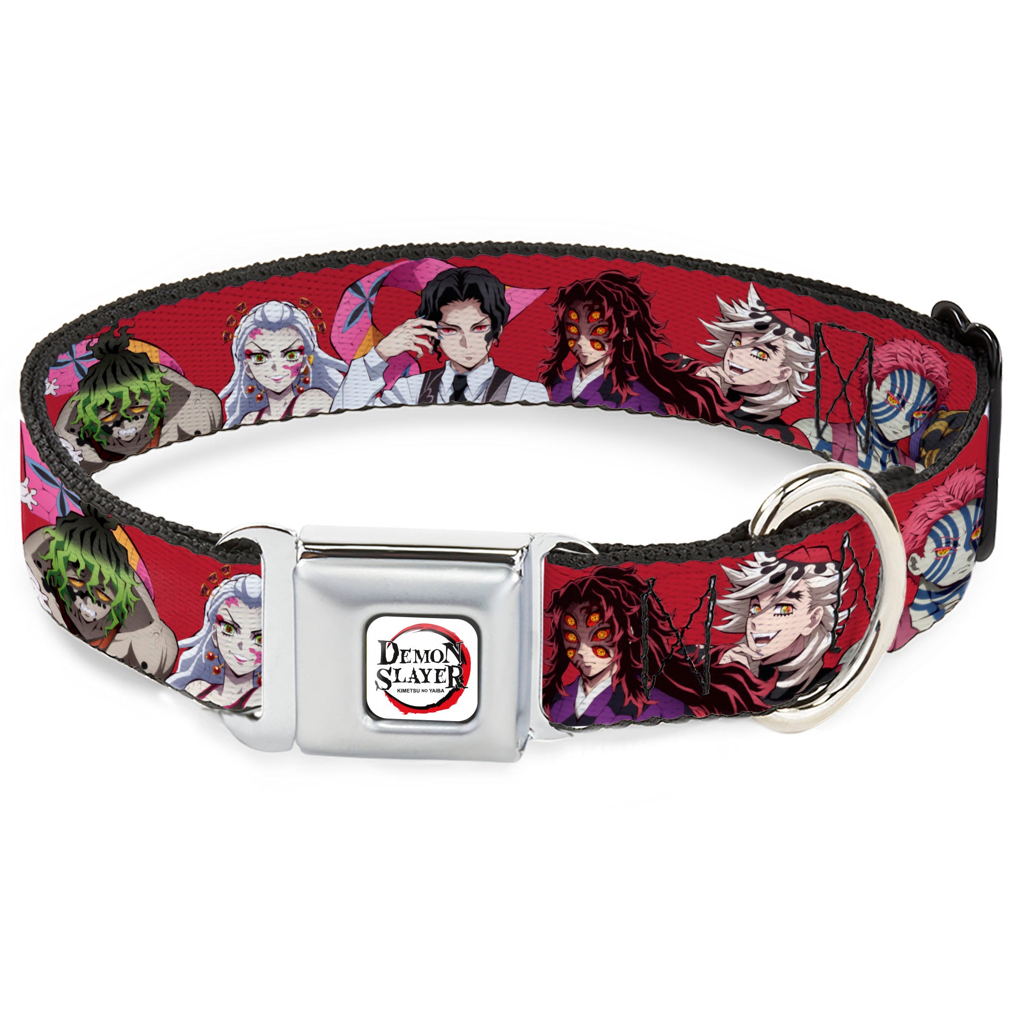 DEMON SLAYER Title Logo Full Color White Seatbelt Buckle Collar - Demon Slayer Eight Demons Poses Red Seatbelt Buckle Collars Demon Slayer