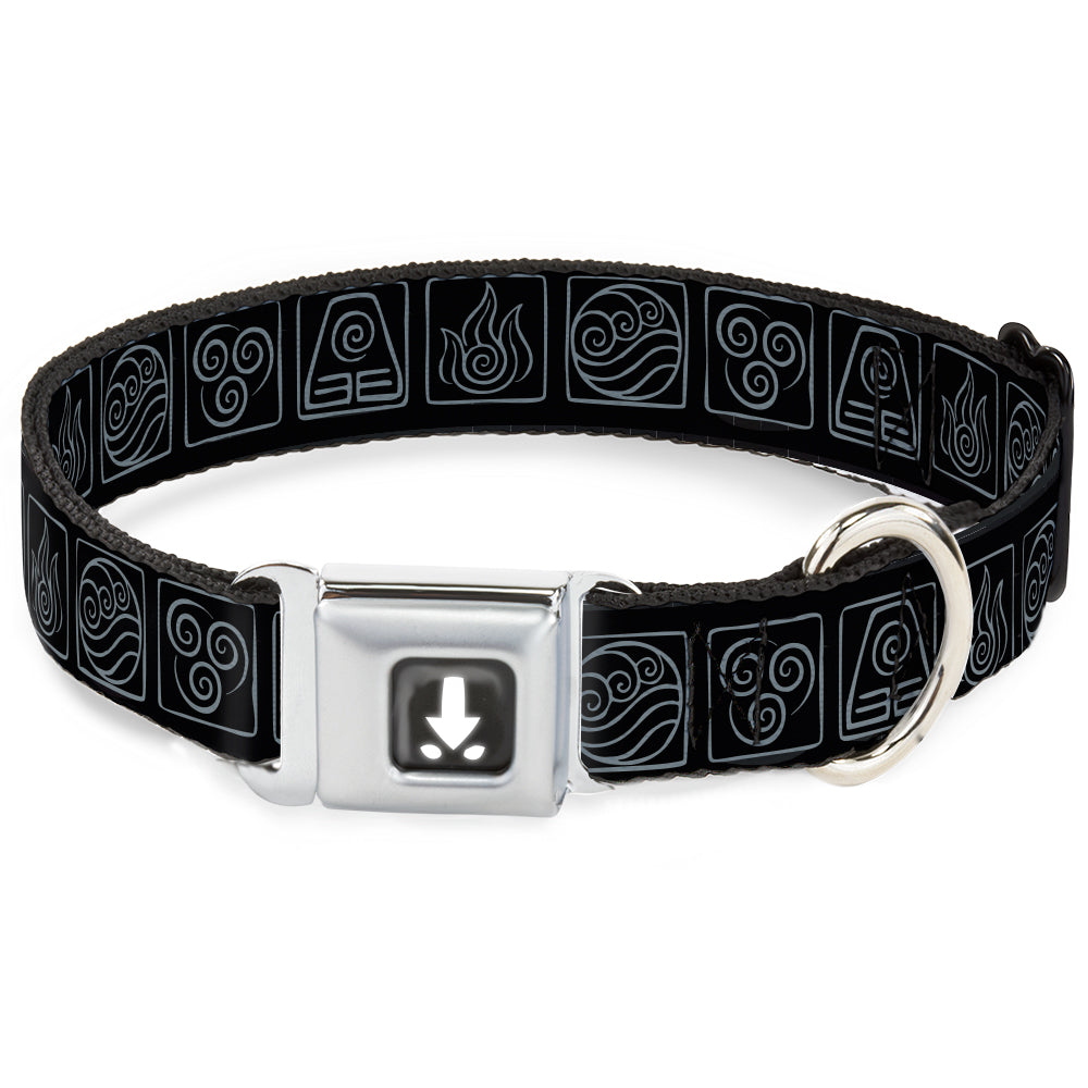 Avatar the Last Airbender Aang Glowing Arrow/Eyes Full Color Black/White Seatbelt Buckle Collar - Avatar the Last Airbender Bending Elements Icons Black/Gray Seatbelt Buckle Collars Avatar The Last Airbender