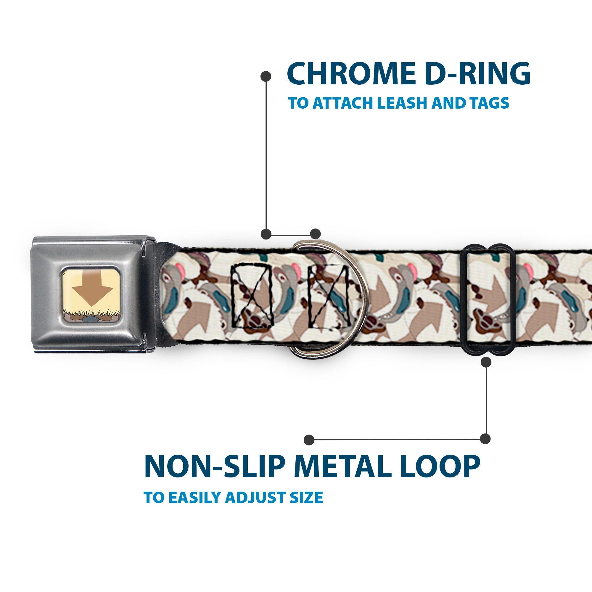 Avatar the Last Airbender Appa Face CLOSE-UP Full Color Seatbelt Buckle Collar - Avatar the Last Airbender Appa Pose Stacked Seatbelt Buckle Collars Avatar The Last Airbender