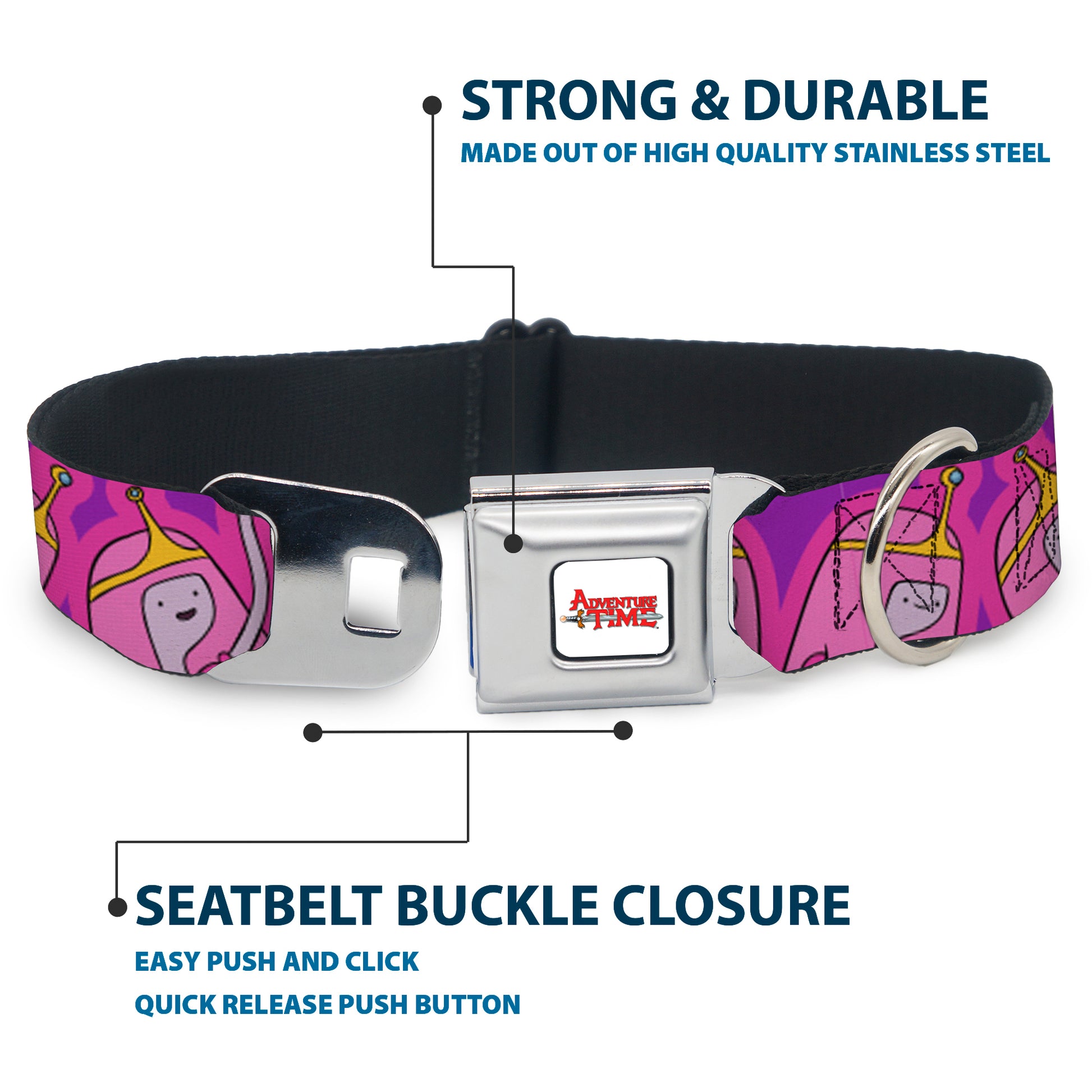 ADVENTURE TIME Title Logo Full Color White Seatbelt Buckle Collar - Adventure Time Princess Bubblegum Poses Collage Lavender Seatbelt Buckle Collars Adventure Time