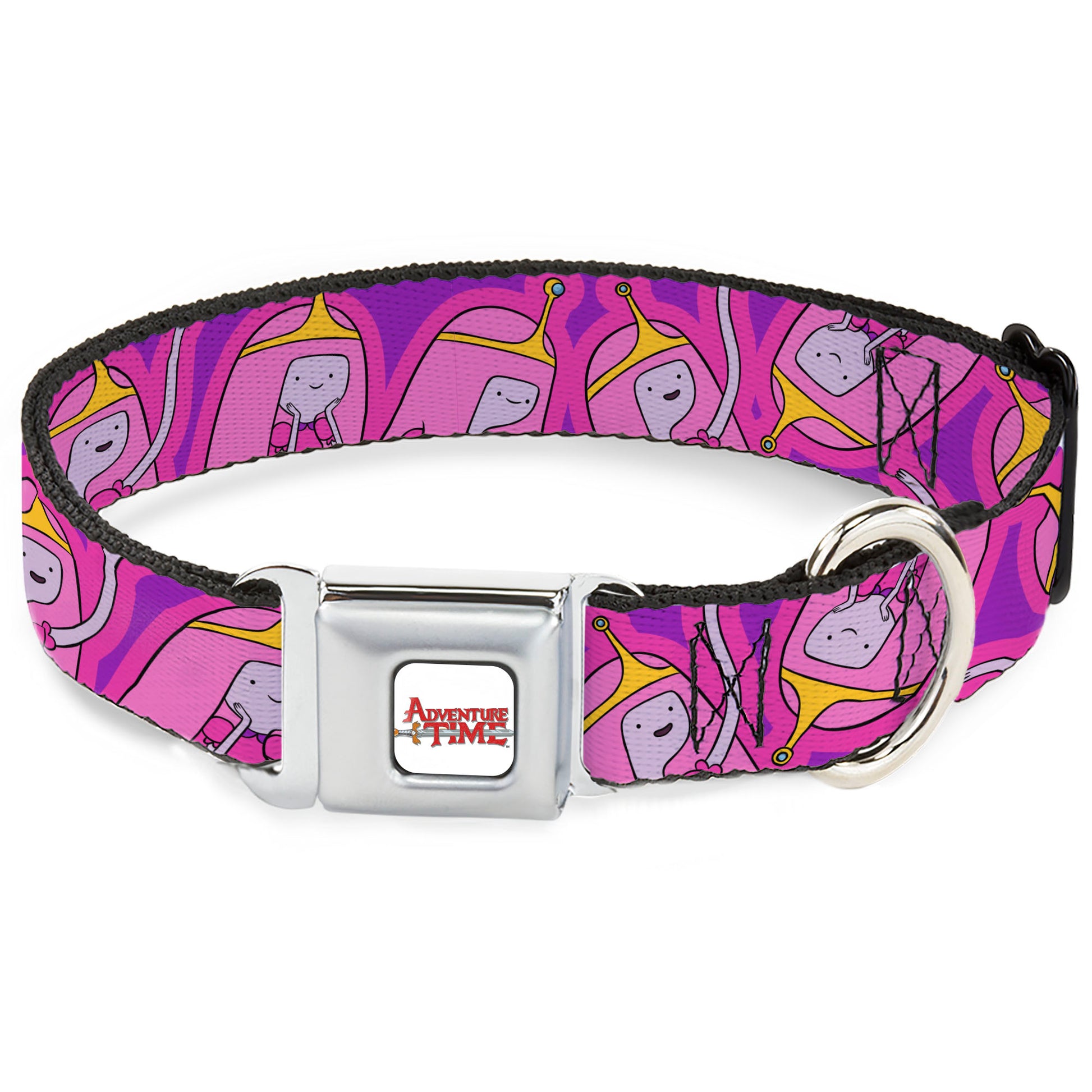 ADVENTURE TIME Title Logo Full Color White Seatbelt Buckle Collar - Adventure Time Princess Bubblegum Poses Collage Lavender Seatbelt Buckle Collars Adventure Time