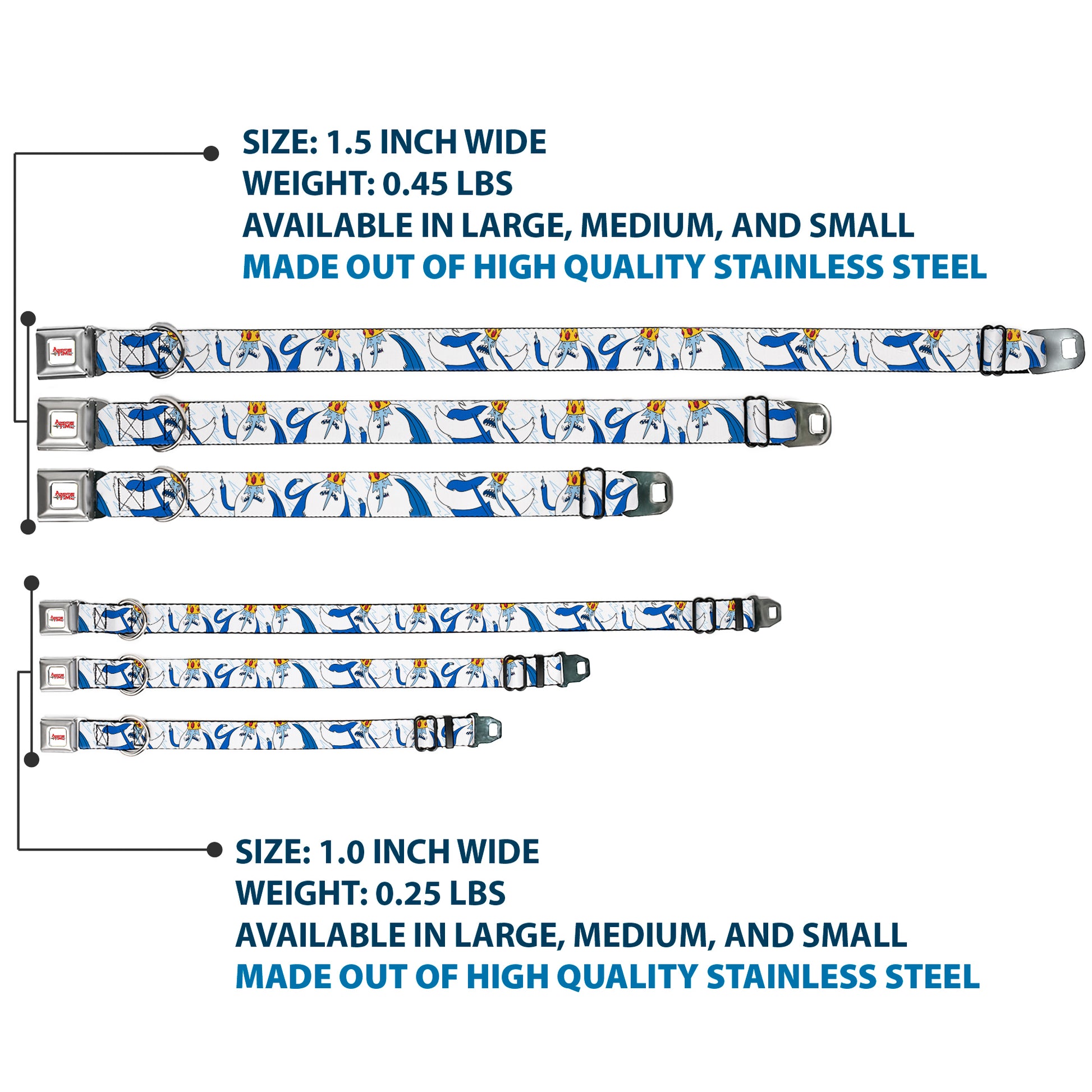 ADVENTURE TIME Title Logo Full Color White Seatbelt Buckle Collar - Adventure Time Ice King Poses and Bolts White/Blue Seatbelt Buckle Collars Adventure Time