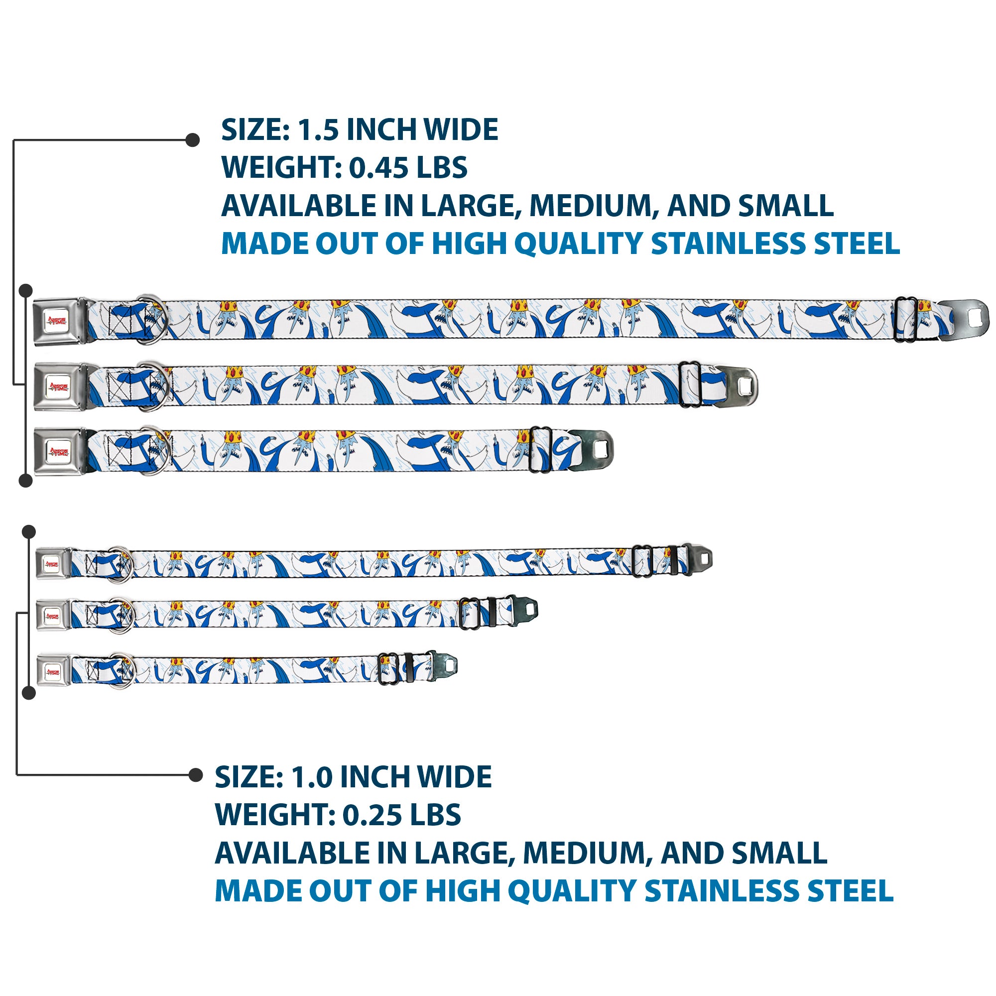ADVENTURE TIME Title Logo Full Color White Seatbelt Buckle Collar - Adventure Time Ice King Poses and Bolts White/Blue Seatbelt Buckle Collars Adventure Time