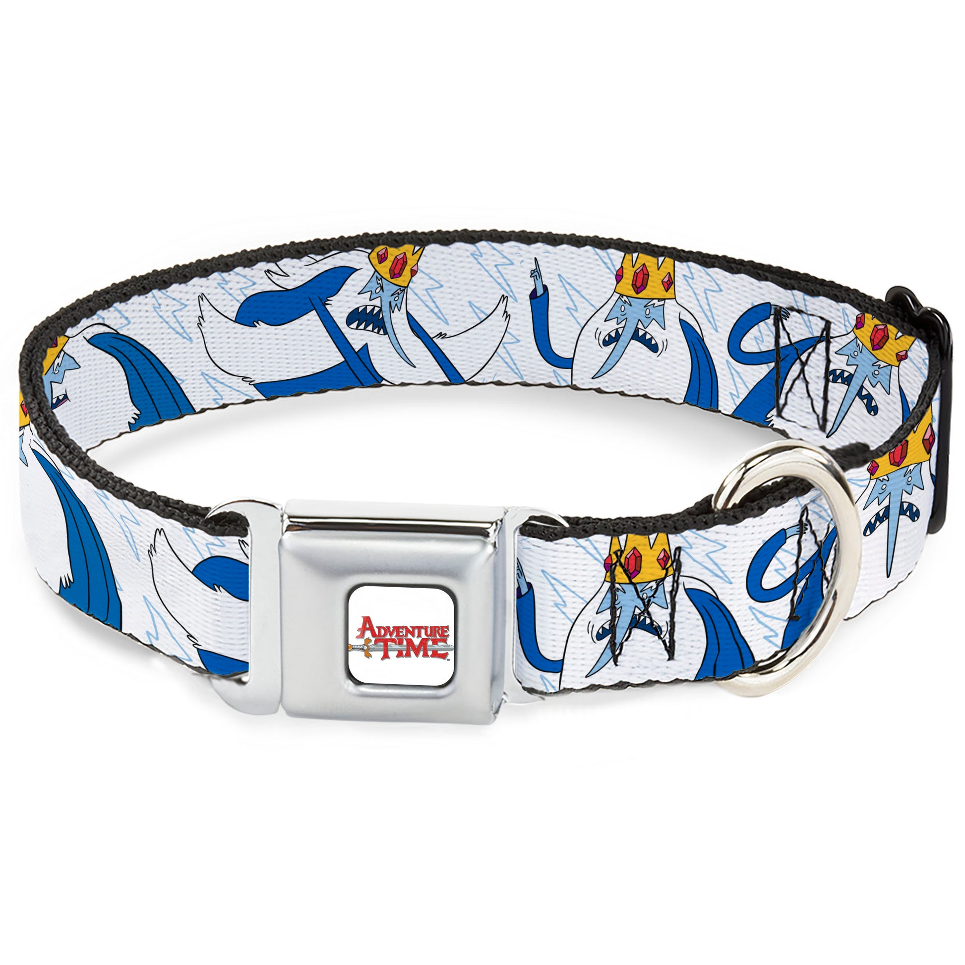 ADVENTURE TIME Title Logo Full Color White Seatbelt Buckle Collar - Adventure Time Ice King Poses and Bolts White/Blue Seatbelt Buckle Collars Adventure Time