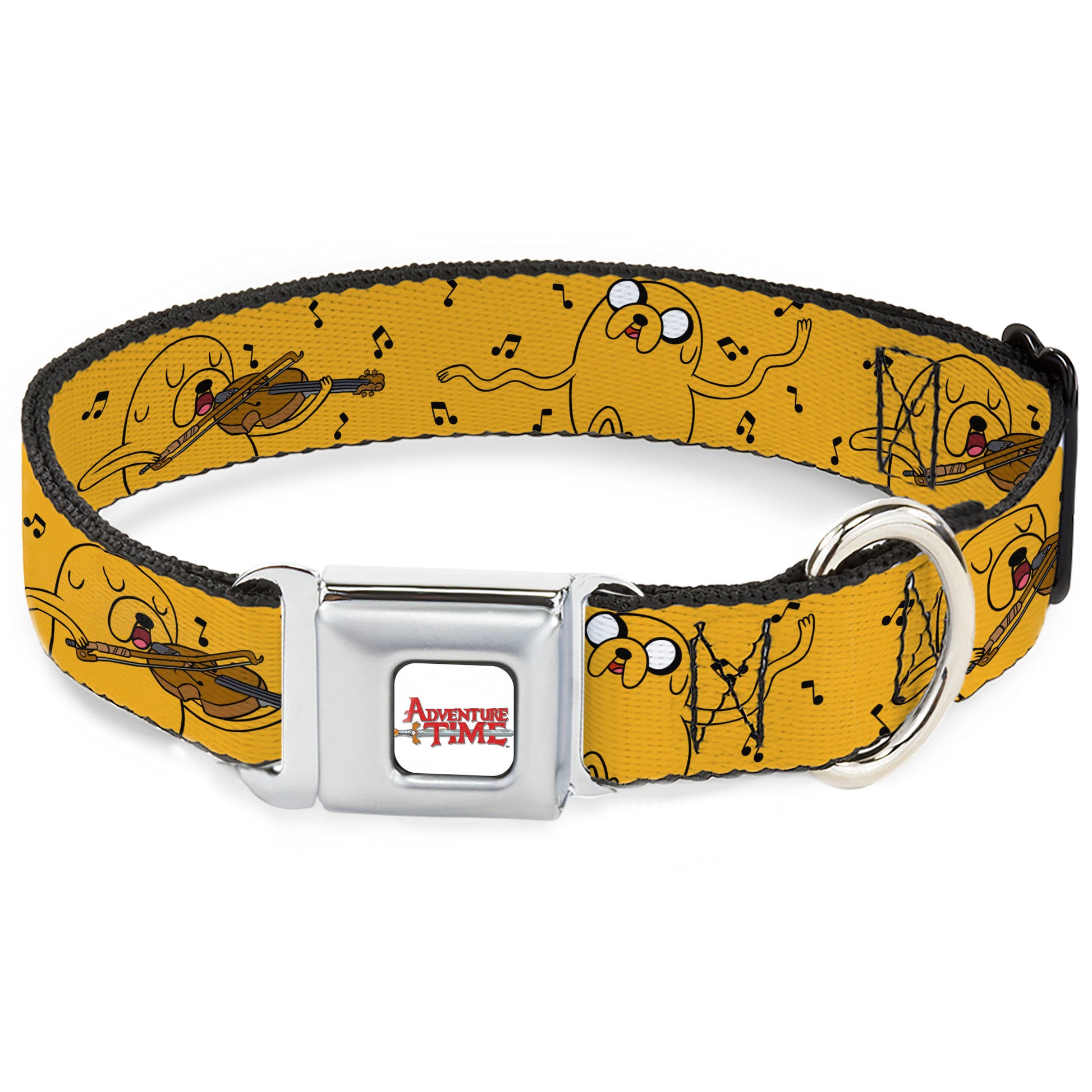ADVENTURE TIME Title Logo Full Color White Seatbelt Buckle Collar - Adventure Time Jake Dancing and Violin Poses Yellow Seatbelt Buckle Collars Adventure Time