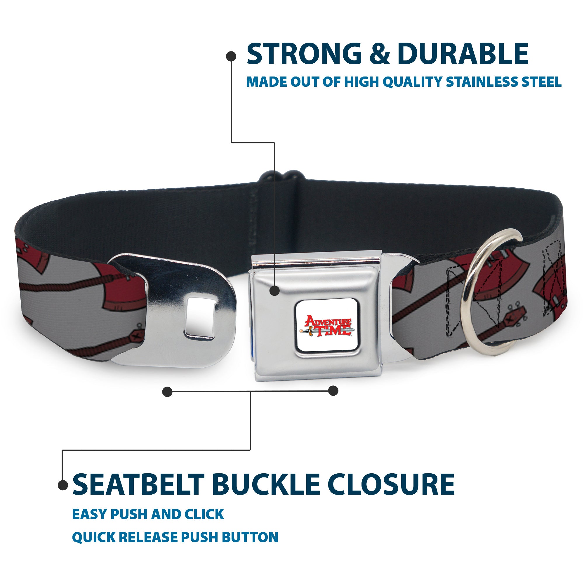 ADVENTURE TIME Title Logo Full Color White Seatbelt Buckle Collar - Adventure Time Marceline's Axe Bass Guitar Scattered Gray Seatbelt Buckle Collars Adventure Time