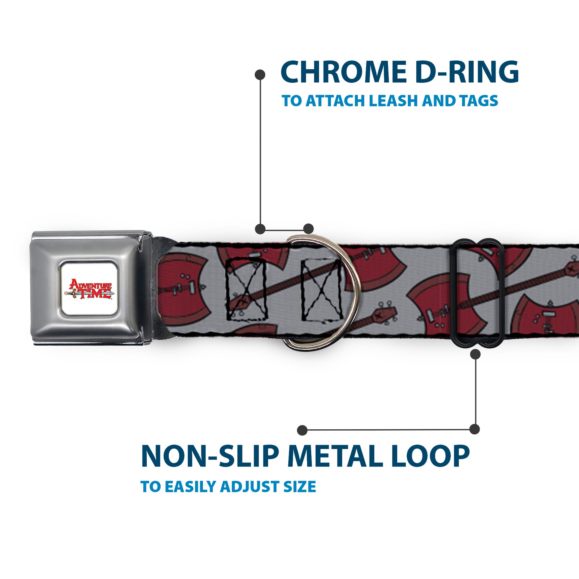 ADVENTURE TIME Title Logo Full Color White Seatbelt Buckle Collar - Adventure Time Marceline's Axe Bass Guitar Scattered Gray Seatbelt Buckle Collars Adventure Time