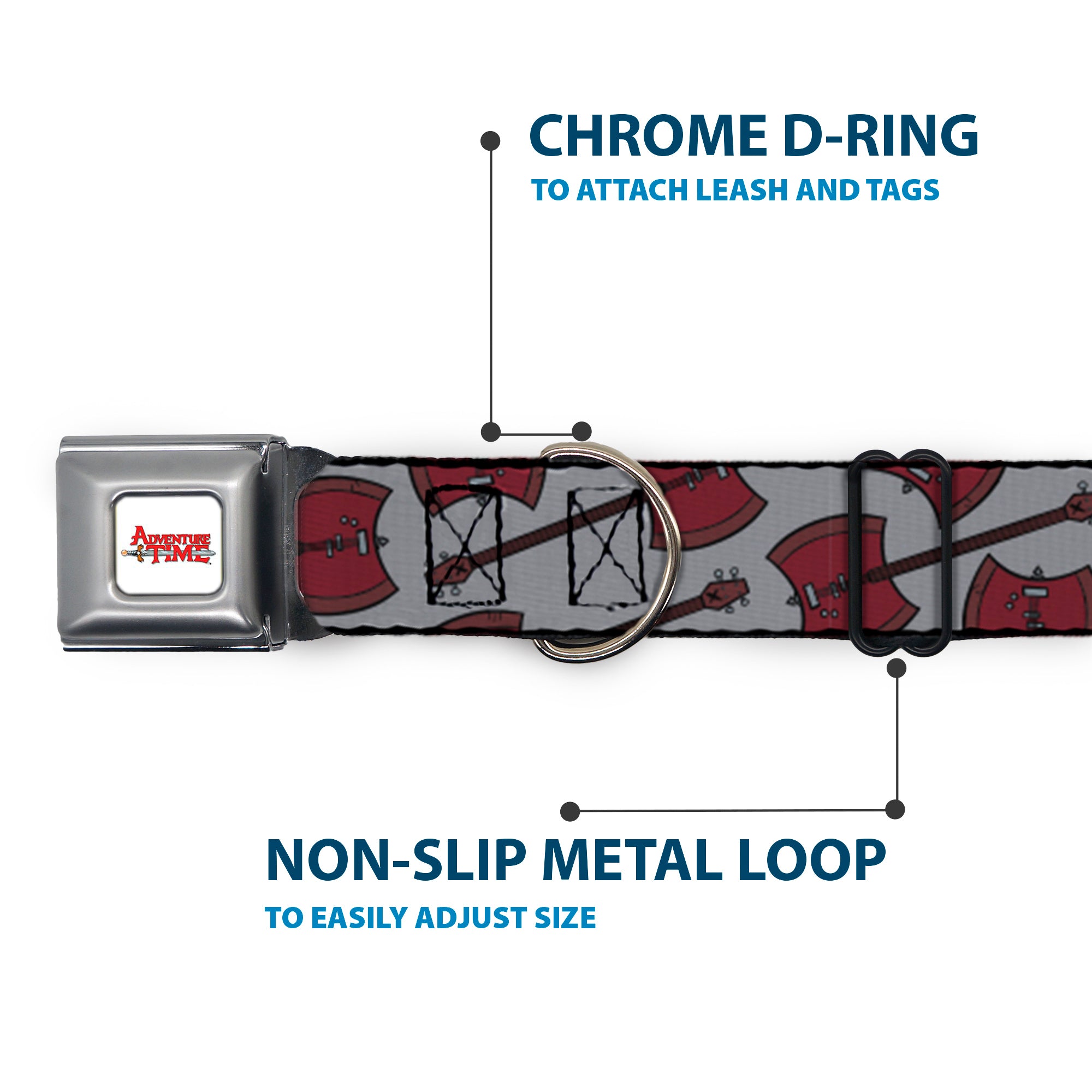 ADVENTURE TIME Title Logo Full Color White Seatbelt Buckle Collar - Adventure Time Marceline's Axe Bass Guitar Scattered Gray Seatbelt Buckle Collars Adventure Time