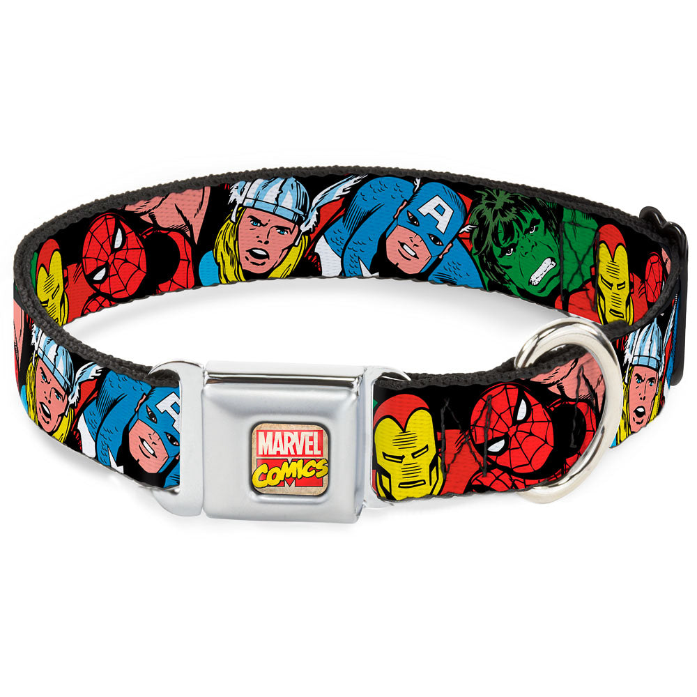 MARVEL COMICS Marvel Comics Logo Full Color Seatbelt Buckle Collar - 5-Marvel Characters Black Seatbelt Buckle Collars Marvel Comics