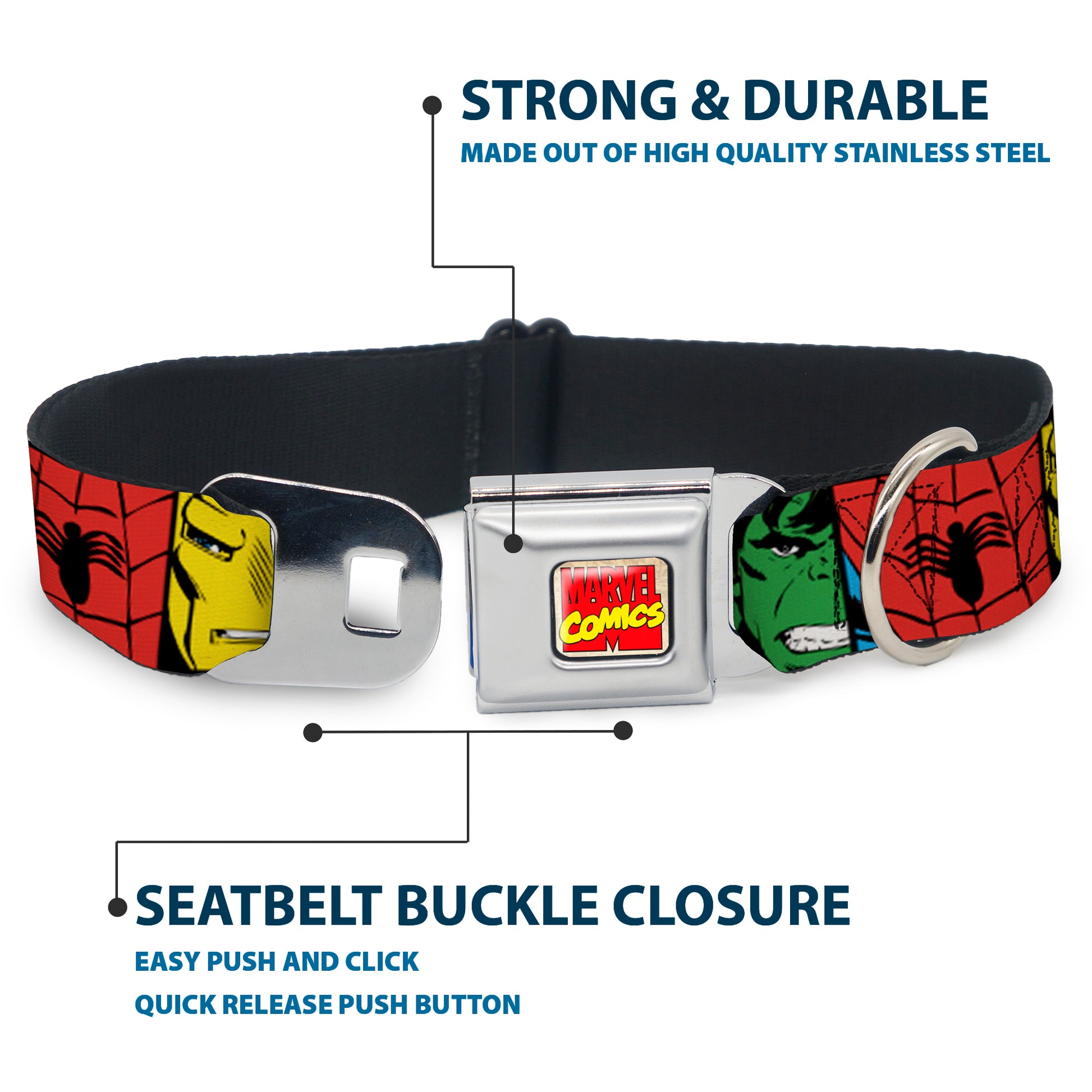 MARVEL COMICS Marvel Comics Logo Full Color Seatbelt Buckle Collar - Marvel Superhero Comic Blocks Seatbelt Buckle Collars Marvel Comics