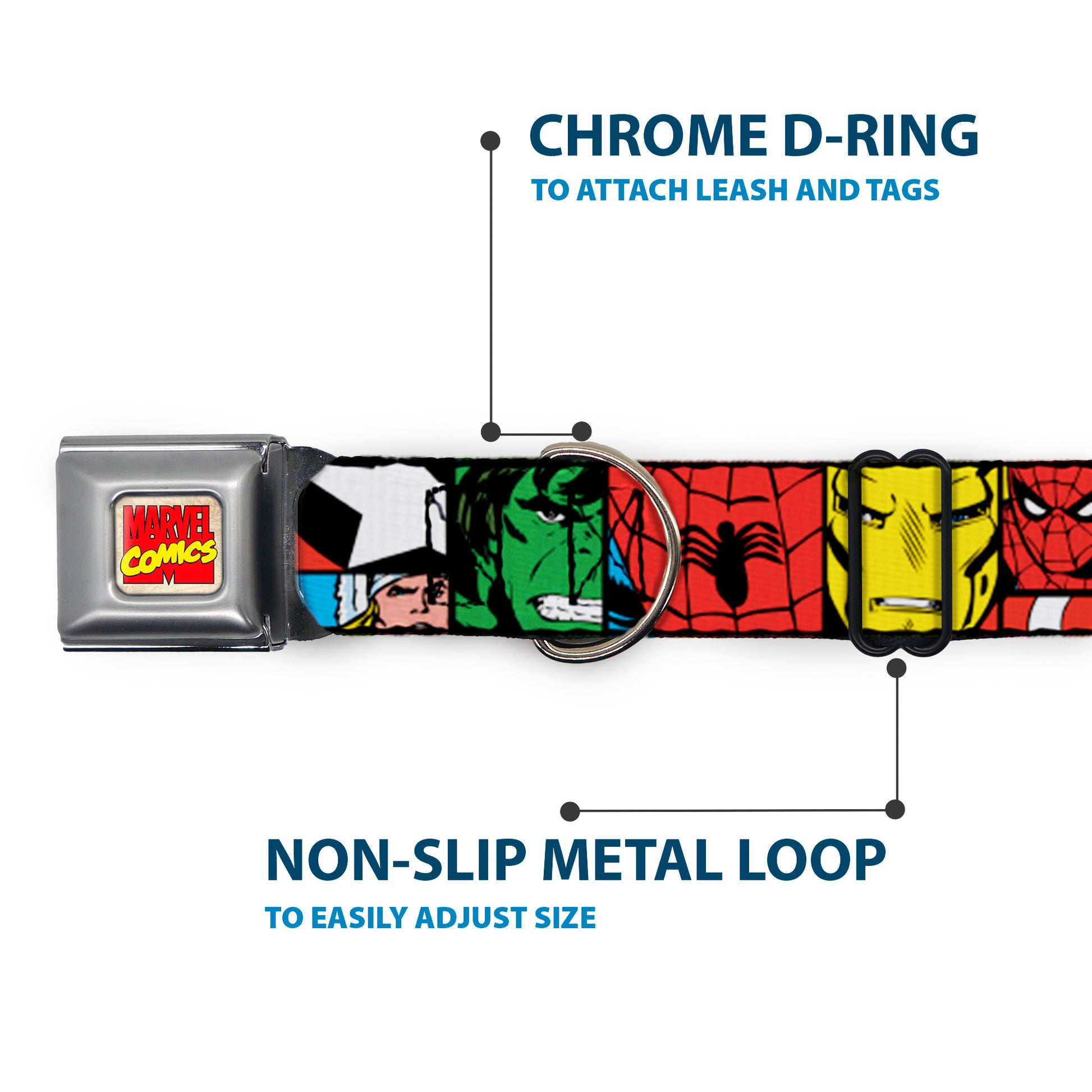 MARVEL COMICS Marvel Comics Logo Full Color Seatbelt Buckle Collar - Marvel Superhero Comic Blocks Seatbelt Buckle Collars Marvel Comics