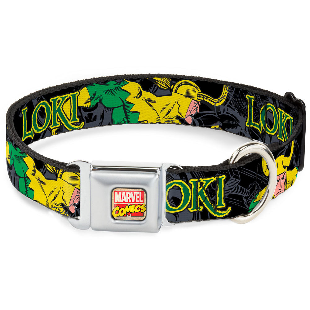 MARVEL COMICS Marvel Comics Logo Full Color Seatbelt Buckle Collar - LOKI in Action Black/Gray/Yellow/Green Seatbelt Buckle Collars Marvel Comics