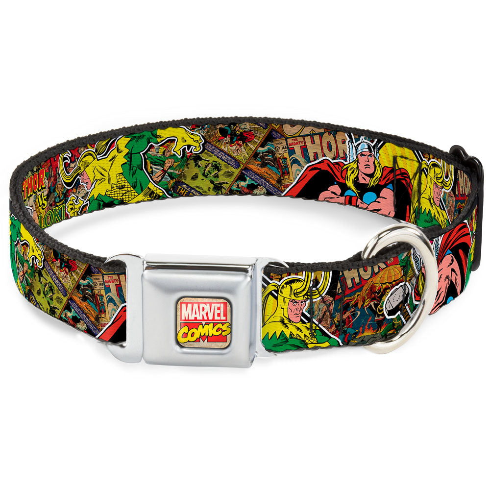 MARVEL COMICS Marvel Comics Logo Full Color Seatbelt Buckle Collar - Thor & Loki Poses/Retro Comic Books Stacked Seatbelt Buckle Collars Marvel Comics