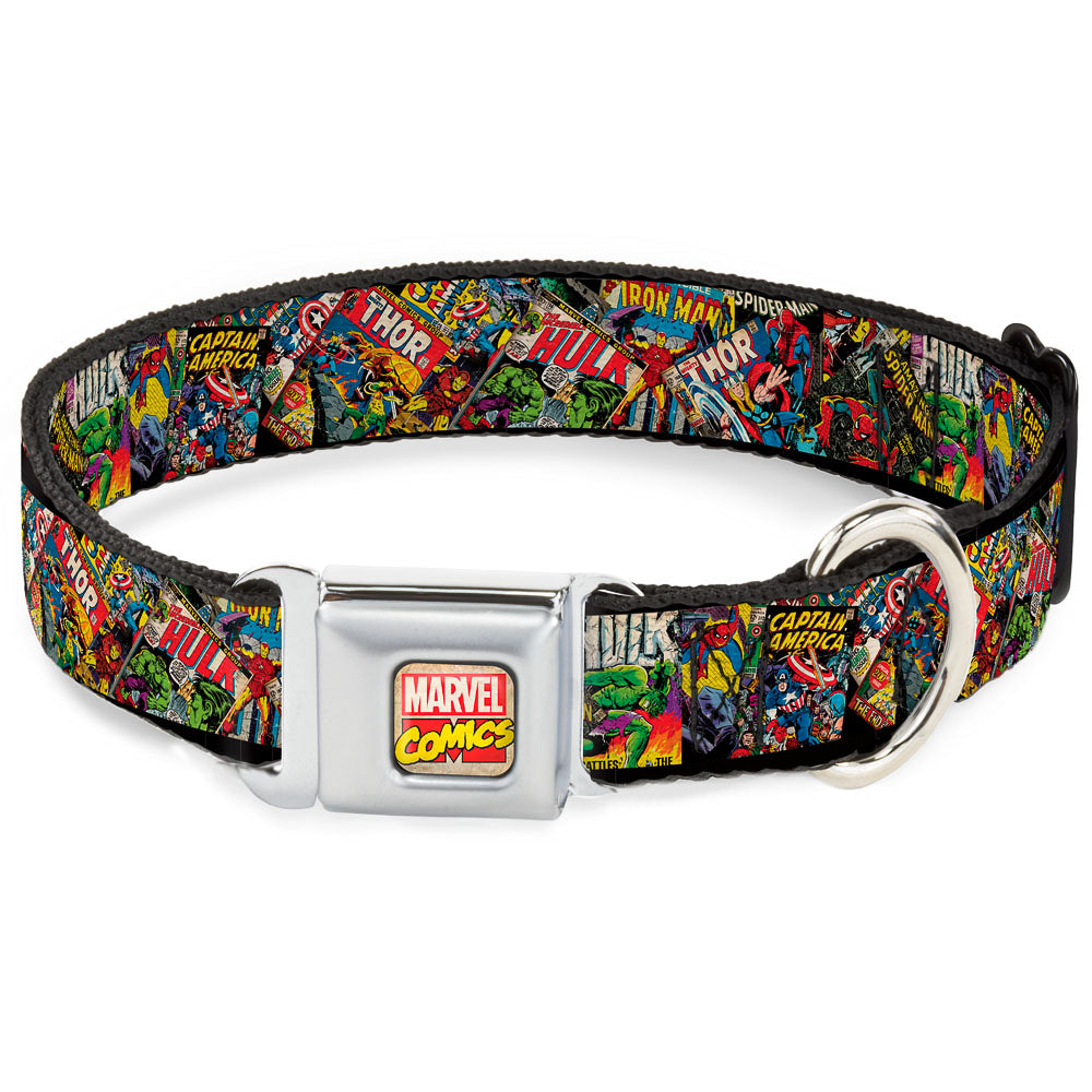 MARVEL COMICS Marvel Comics Logo Full Color Seatbelt Buckle Collar - Retro Marvel Comic Books Stacked CLOSE-UP Seatbelt Buckle Collars Marvel Comics