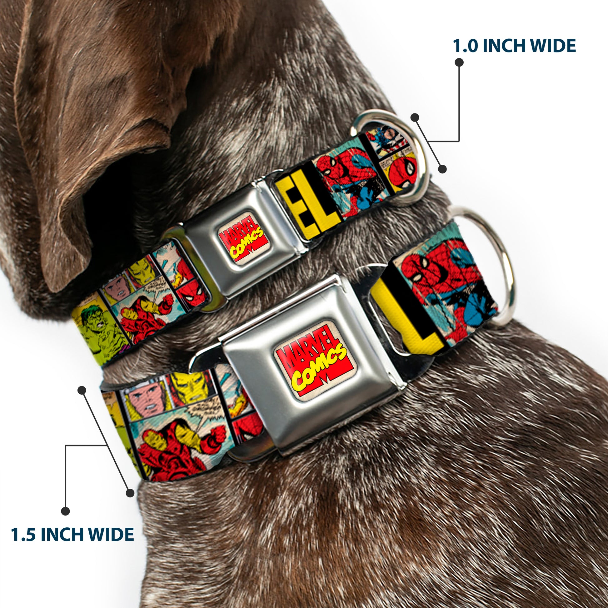 MARVEL COMICS Marvel Comics Logo Full Color Seatbelt Buckle Collar - MARVEL/Retro Comic Panels Black/Yellow Seatbelt Buckle Collars Marvel Comics