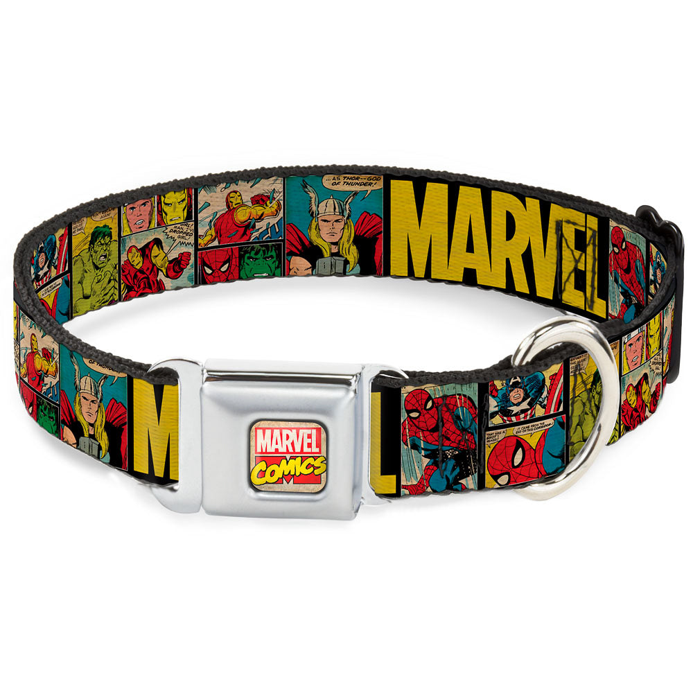 MARVEL COMICS Marvel Comics Logo Full Color Seatbelt Buckle Collar - MARVEL/Retro Comic Panels Black/Yellow Seatbelt Buckle Collars Marvel Comics