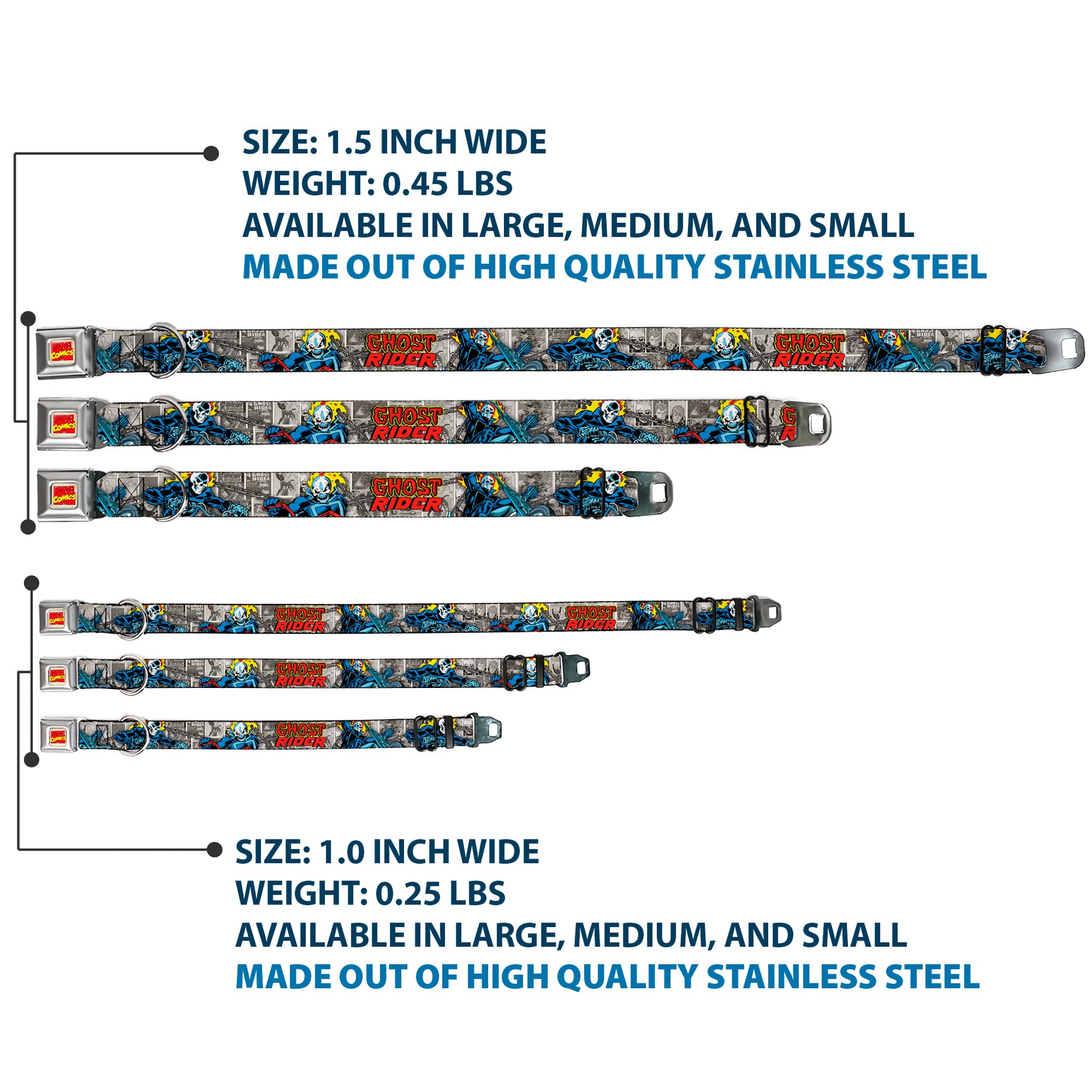 Marvel Comics Logo Full Color Seatbelt Buckle Collar - Classic GHOST RIDER 3-Riding Poses/Comic Blocks Grays/Yellow/Black/Red Seatbelt Buckle Collars Marvel Comics