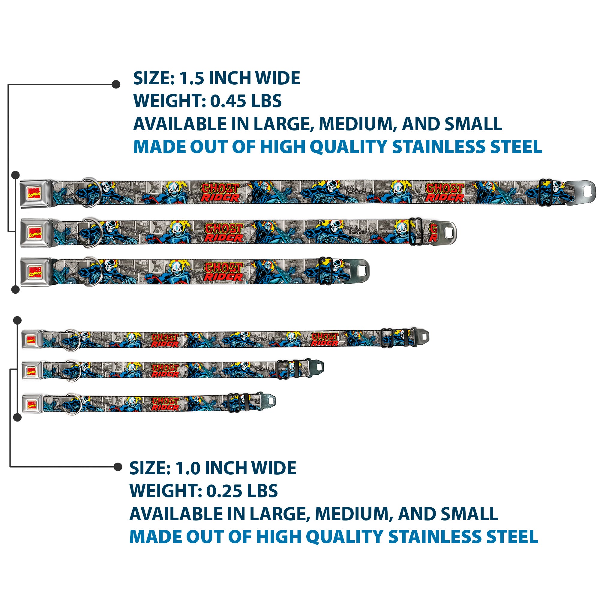 Marvel Comics Logo Full Color Seatbelt Buckle Collar - Classic GHOST RIDER 3-Riding Poses/Comic Blocks Grays/Yellow/Black/Red Seatbelt Buckle Collars Marvel Comics