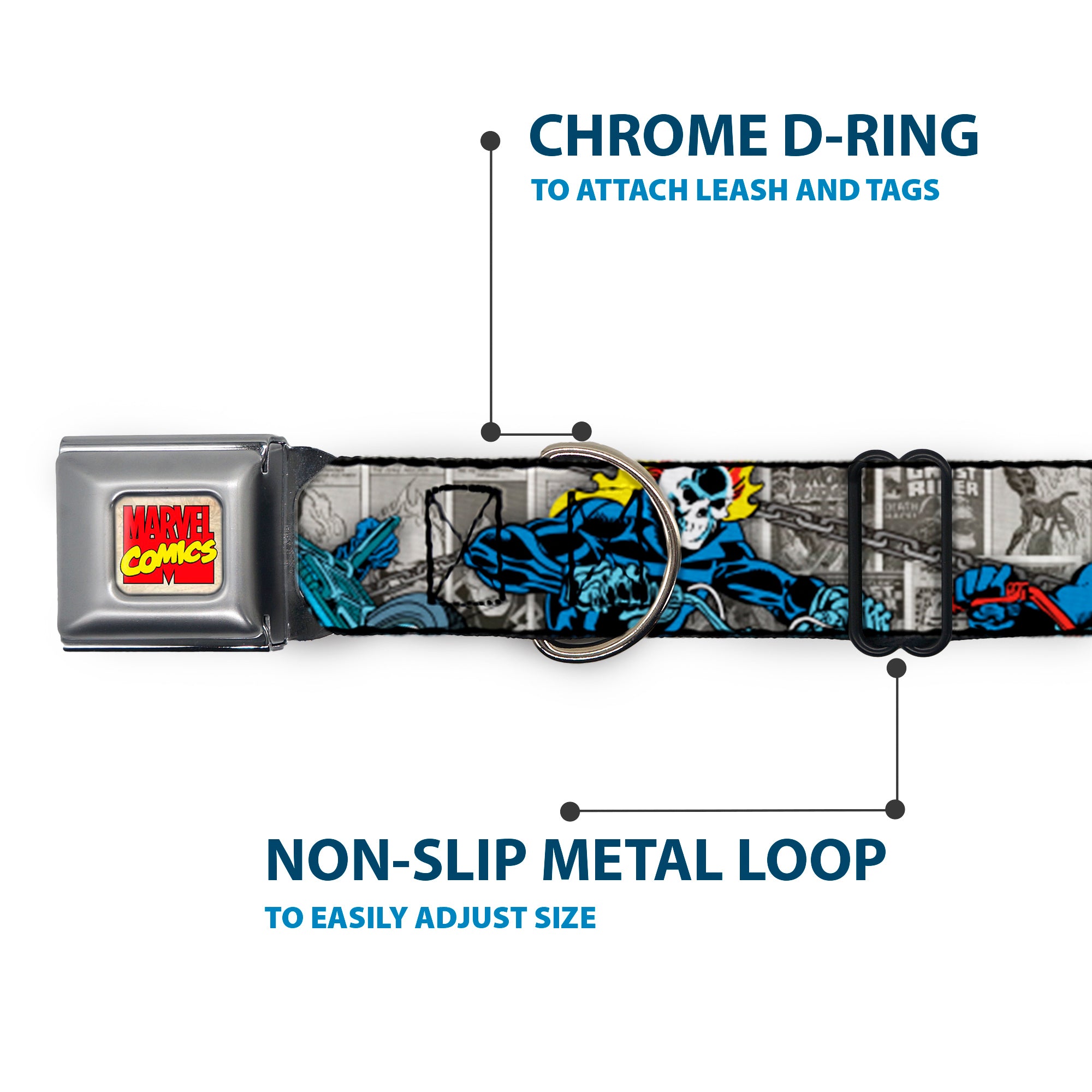 Marvel Comics Logo Full Color Seatbelt Buckle Collar - Classic GHOST RIDER 3-Riding Poses/Comic Blocks Grays/Yellow/Black/Red Seatbelt Buckle Collars Marvel Comics