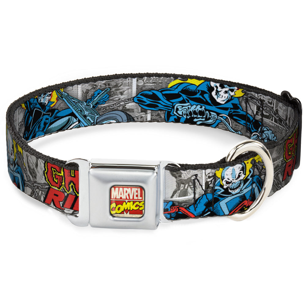 Marvel Comics Logo Full Color Seatbelt Buckle Collar - Classic GHOST RIDER 3-Riding Poses/Comic Blocks Grays/Yellow/Black/Red Seatbelt Buckle Collars Marvel Comics
