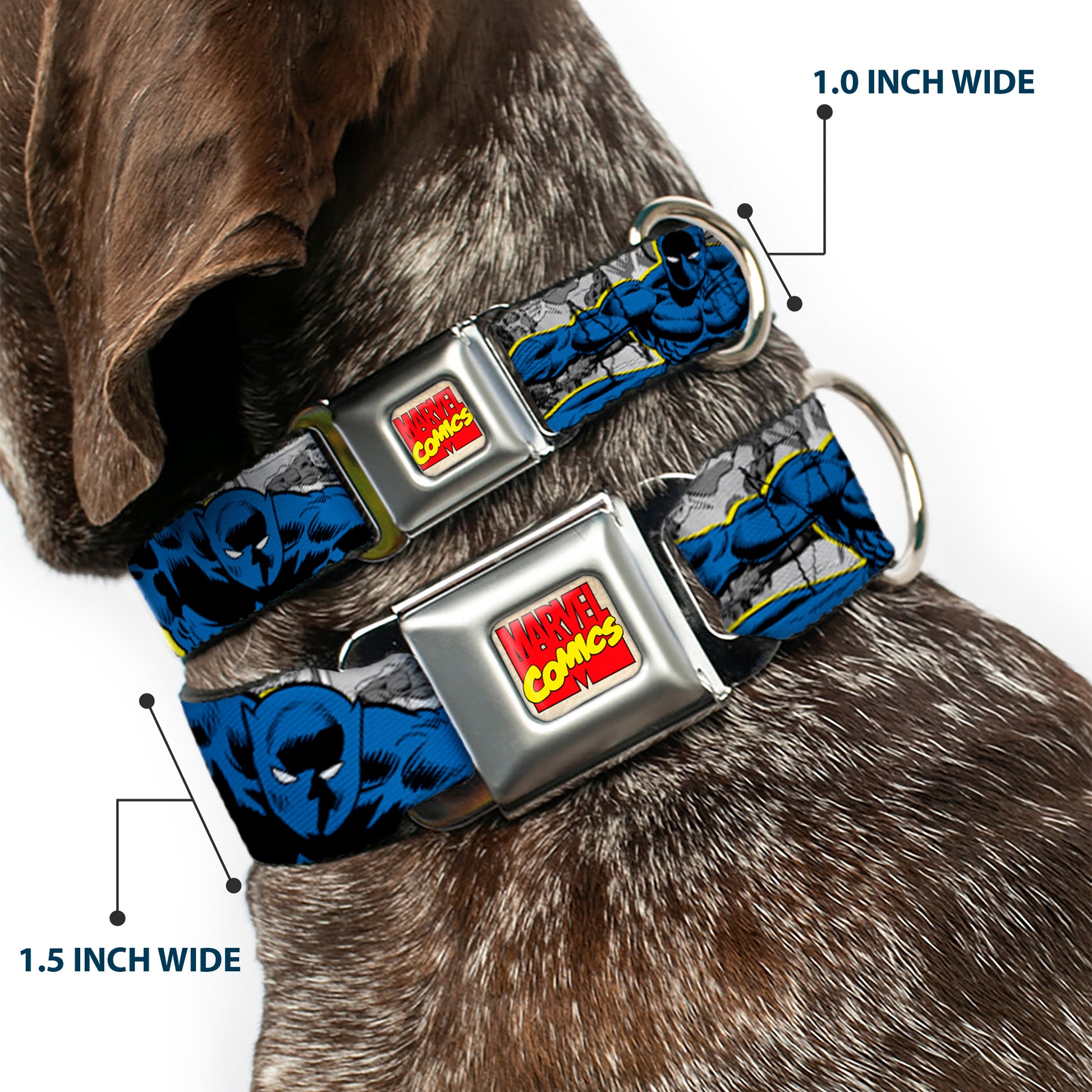 Dog Collar AVA - MARVEL COMICS LOGO FULL COLOR - CLASSIC BLACK PANTHER ACTION POSES/STACKED COMICS Seatbelt Buckle Collars Marvel Comics