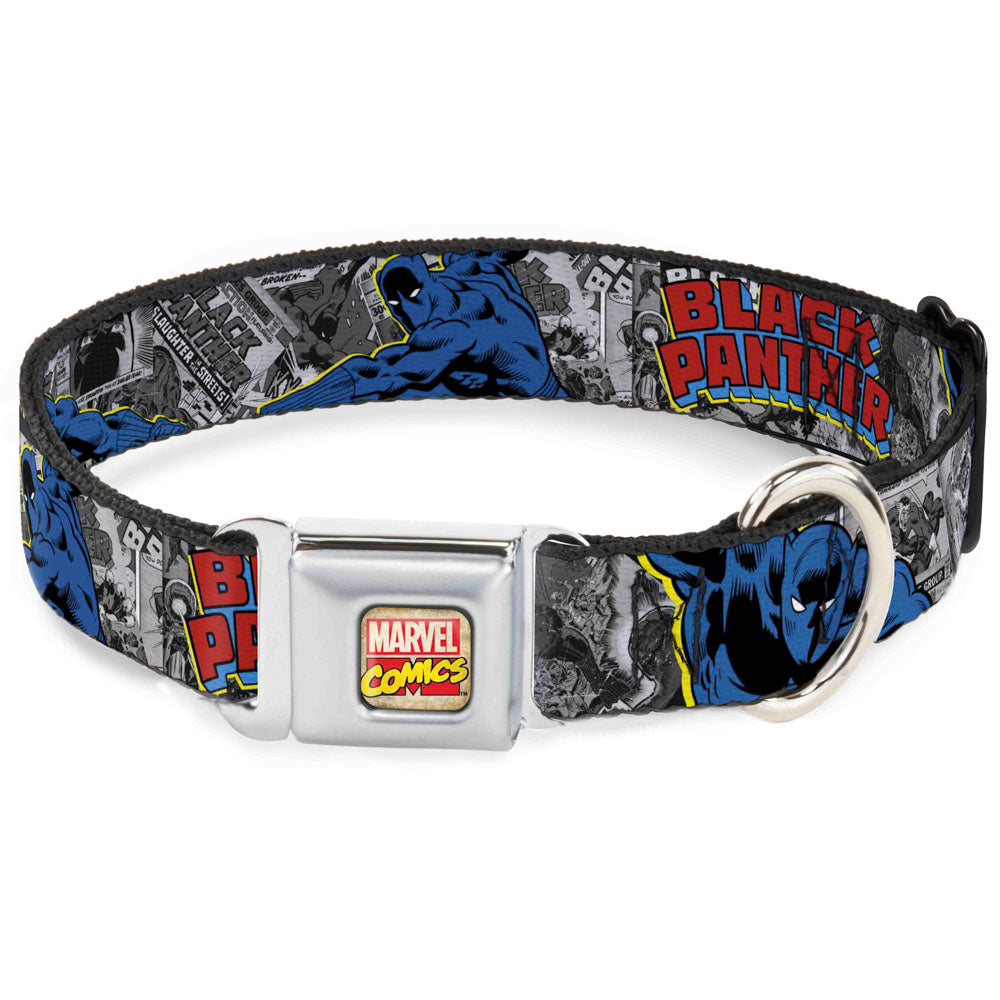 Dog Collar AVA - MARVEL COMICS LOGO FULL COLOR - CLASSIC BLACK PANTHER ACTION POSES/STACKED COMICS Seatbelt Buckle Collars Marvel Comics