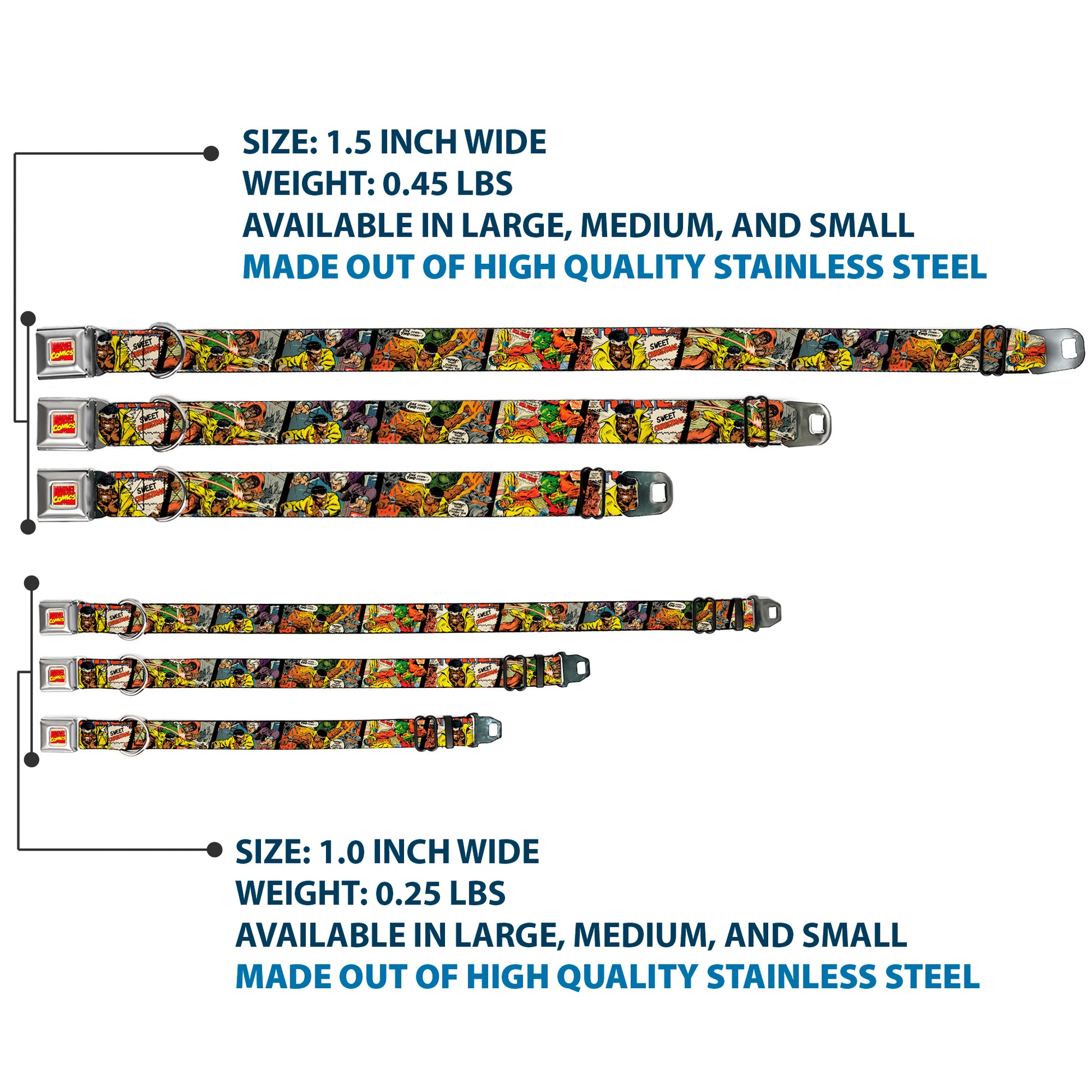 Marvel Comics Logo Full Color Seatbelt Buckle Collar - 5-Classic Luke Cage Comic Scene Blocks Seatbelt Buckle Collars Marvel Comics