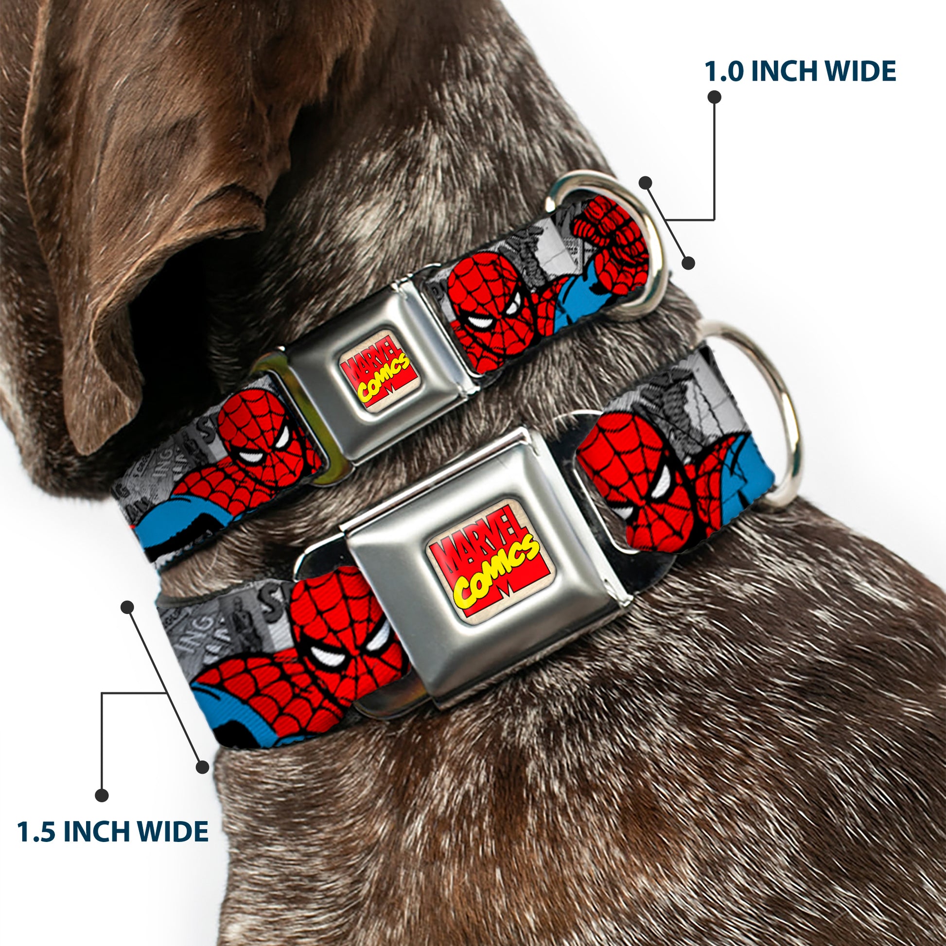 MARVEL COMICS Marvel Comics Logo Full Color Seatbelt Buckle Collar - THE AMAZING SPIDER-MAN Stacked Comic Books/Action Poses Seatbelt Buckle Collars Marvel Comics