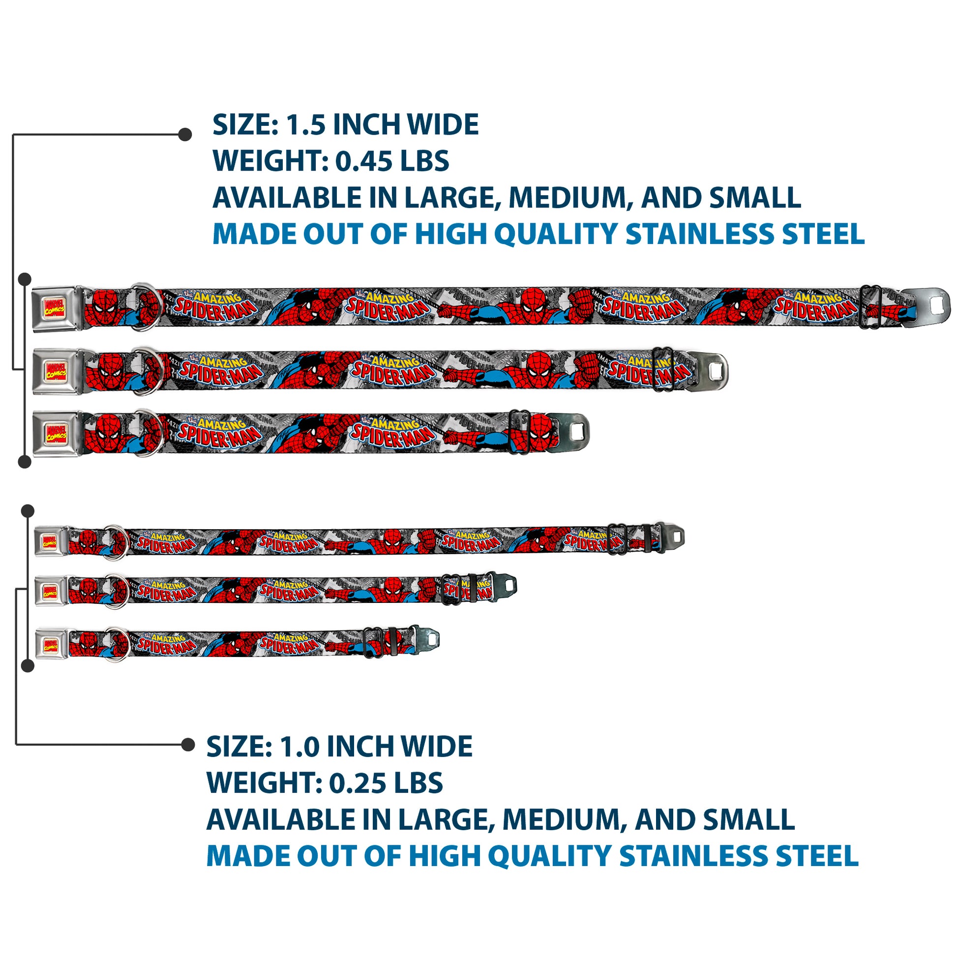 MARVEL COMICS Marvel Comics Logo Full Color Seatbelt Buckle Collar - THE AMAZING SPIDER-MAN Stacked Comic Books/Action Poses Seatbelt Buckle Collars Marvel Comics