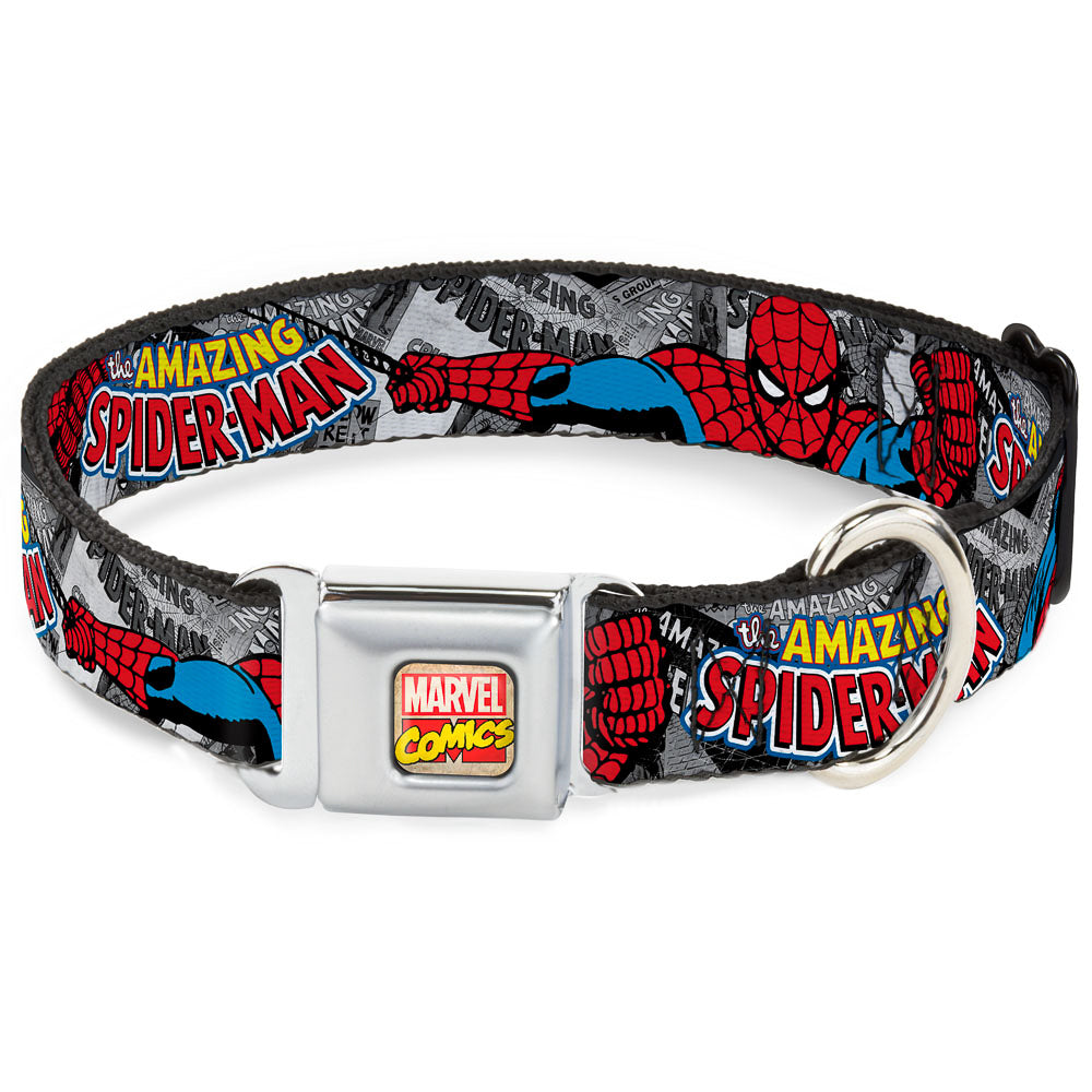 MARVEL COMICS Marvel Comics Logo Full Color Seatbelt Buckle Collar - THE AMAZING SPIDER-MAN Stacked Comic Books/Action Poses Seatbelt Buckle Collars Marvel Comics