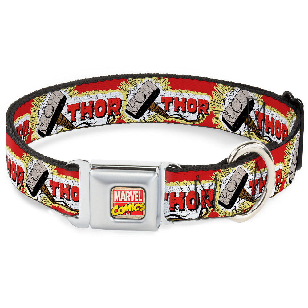MARVEL COMICS Marvel Comics Logo Full Color Seatbelt Buckle Collar - THOR & Hammer Red/Yellow/White Seatbelt Buckle Collars Marvel Comics