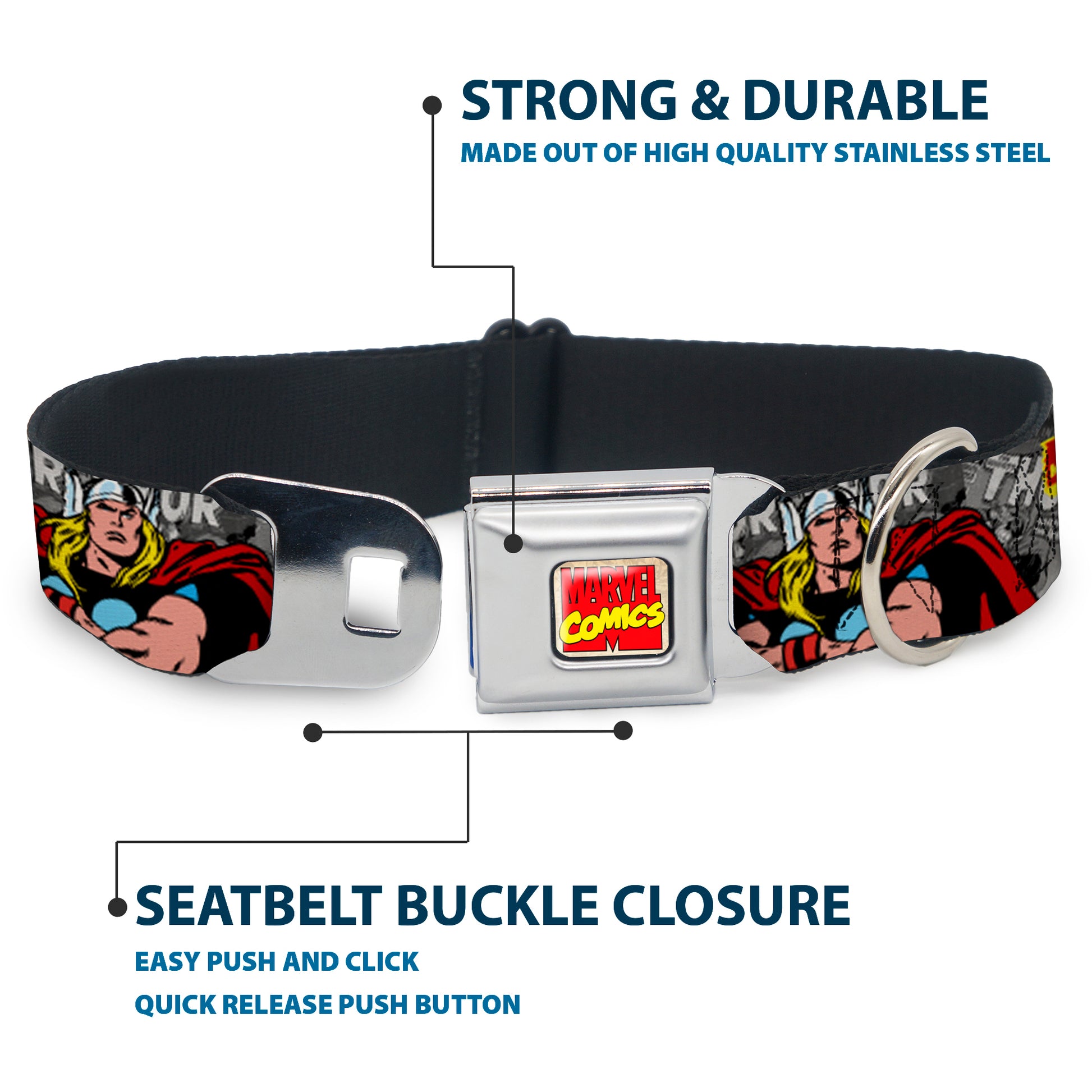 Marvel Comics Seatbelt Buckle Collar - THE MIGHTY THOR Action Poses Seatbelt Buckle Collars Marvel Comics