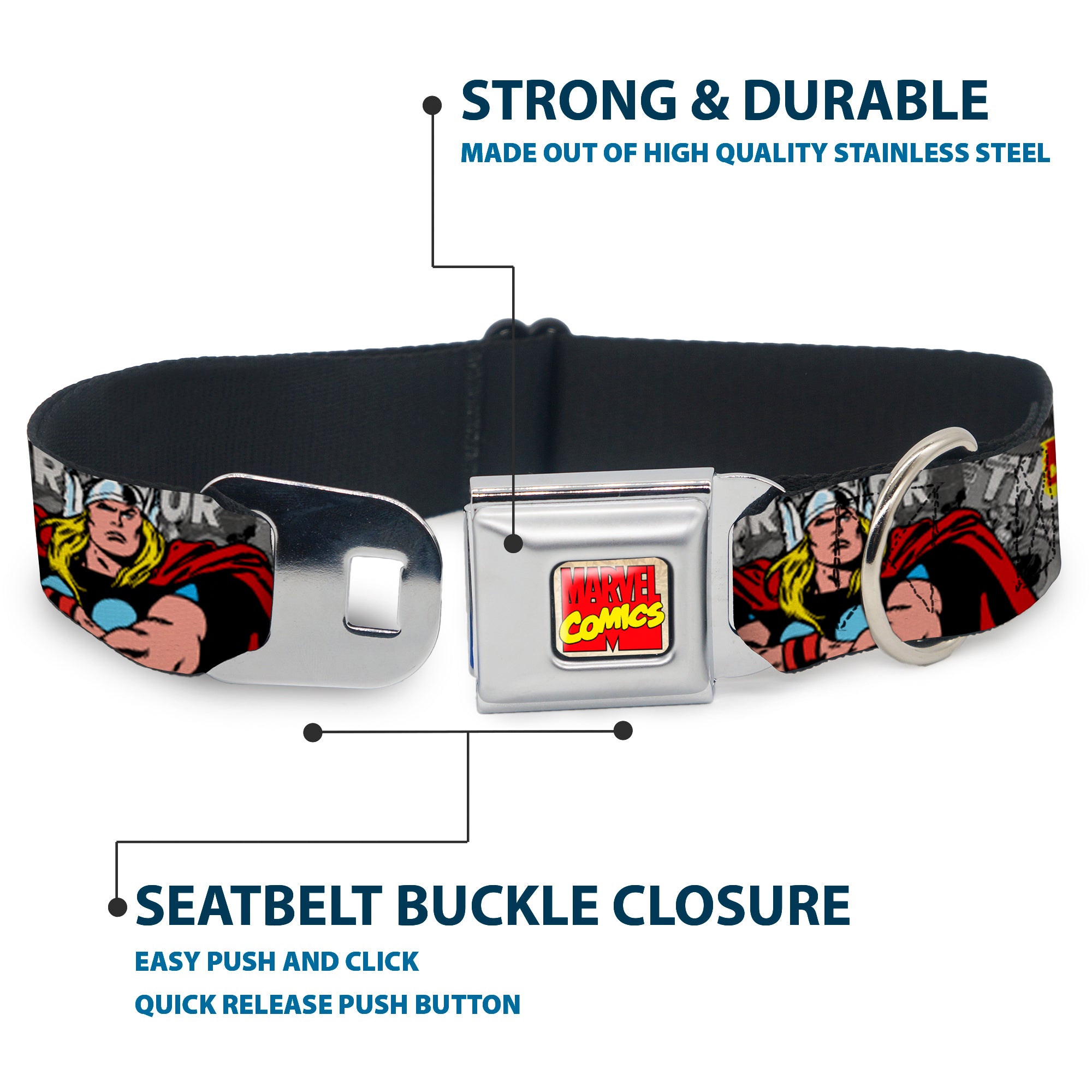 Marvel Comics Seatbelt Buckle Collar - THE MIGHTY THOR Action Poses Seatbelt Buckle Collars Marvel Comics