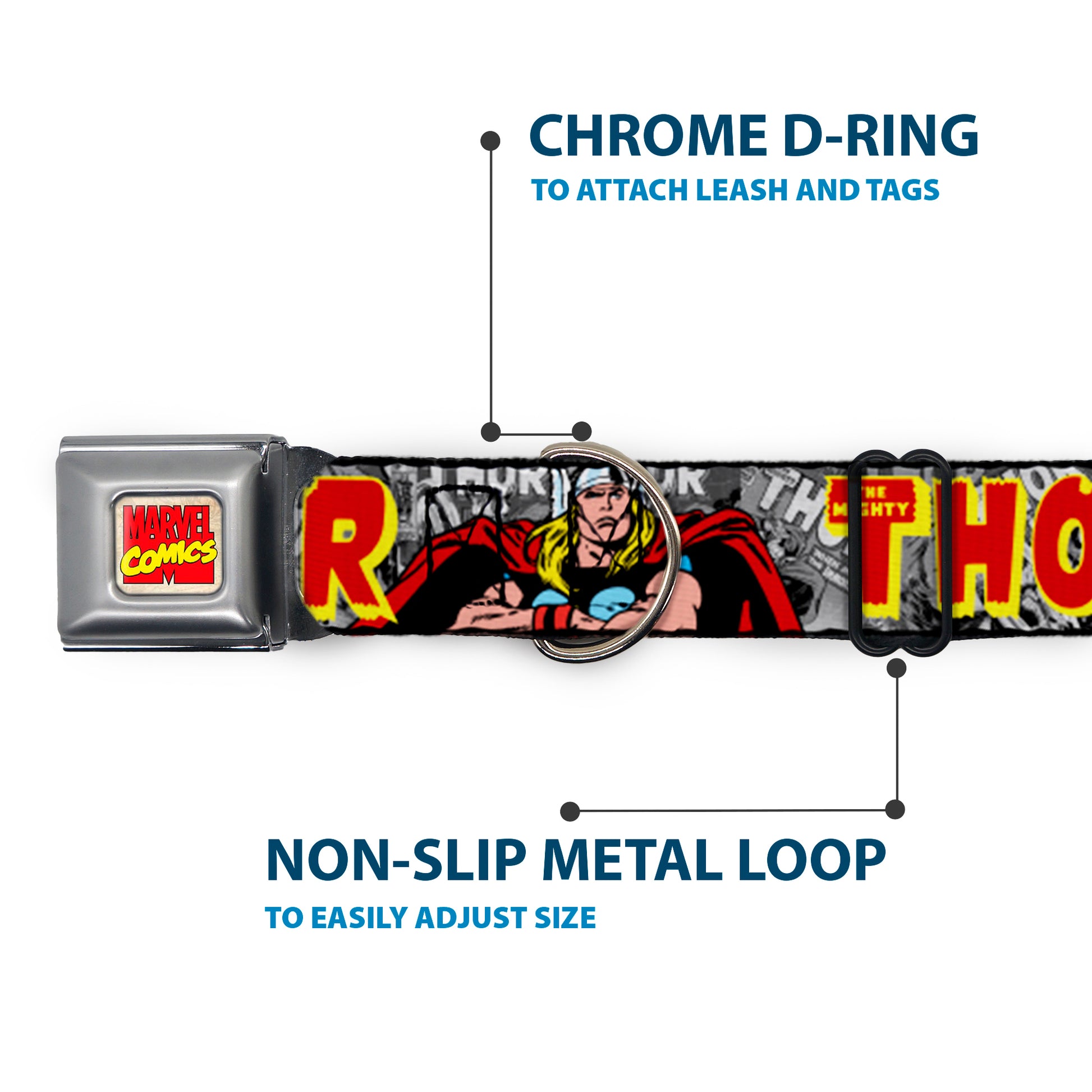 Marvel Comics Seatbelt Buckle Collar - THE MIGHTY THOR Action Poses Seatbelt Buckle Collars Marvel Comics