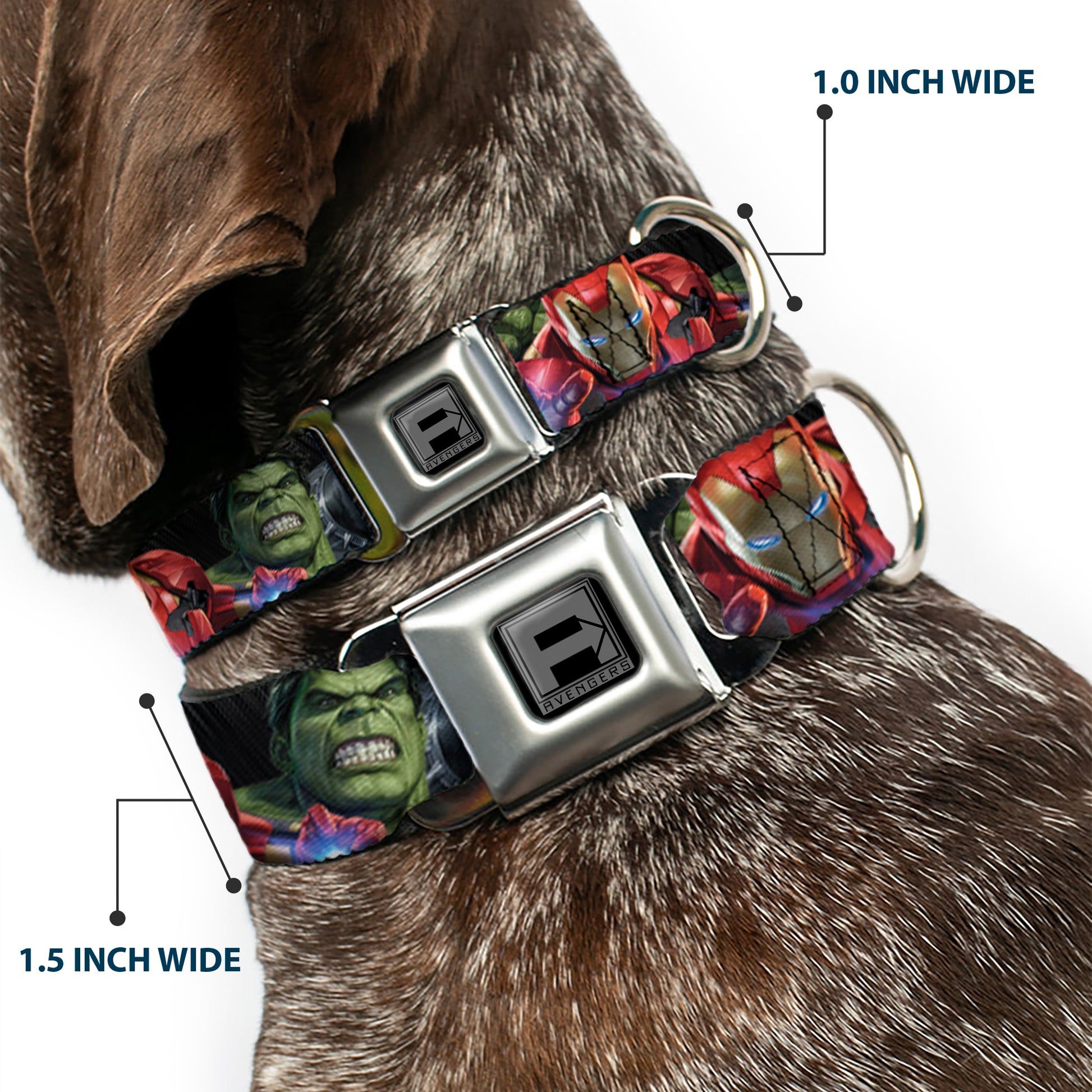 AVENGERS Block Logo Full Color Black/White Seatbelt Buckle Collar - 7-Vivid Avengers Action Poses Seatbelt Buckle Collars Marvel Comics