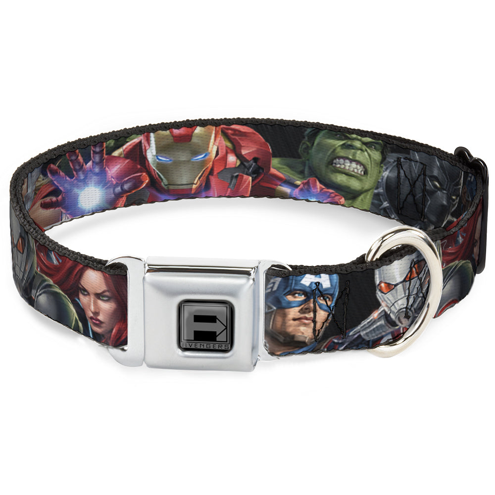 AVENGERS Block Logo Full Color Black/White Seatbelt Buckle Collar - 7-Vivid Avengers Action Poses Seatbelt Buckle Collars Marvel Comics