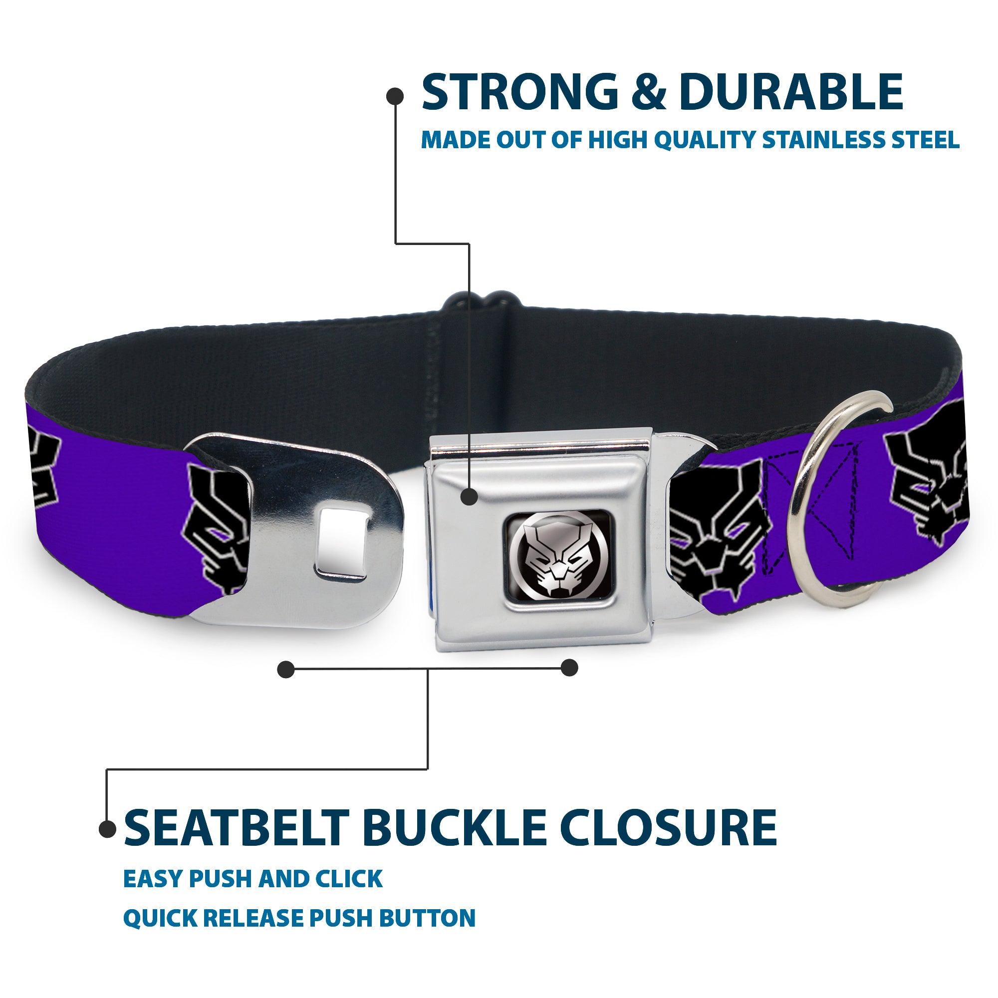 Seatbelt Buckle Collar - Black Panther Avengers Icon Purple/White/Black Seatbelt Buckle Collars Marvel Comics