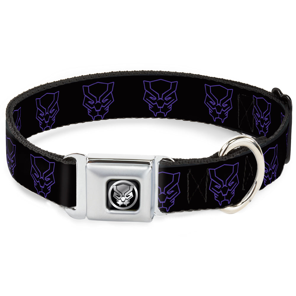 Black Panther Avengers Icon Black/Silver Seatbelt Buckle Collar - Black Panther Avengers Icon Outline Black/Purple Seatbelt Buckle Collars Marvel Comics