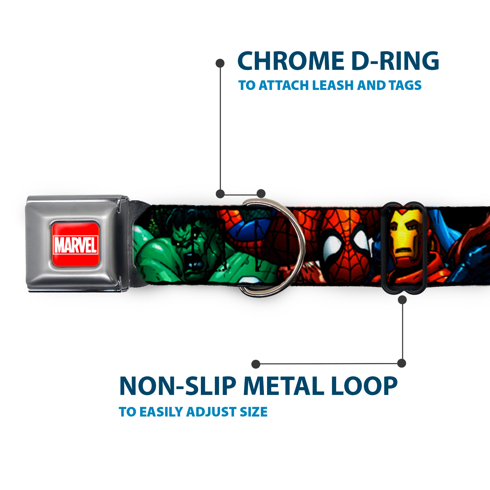MARVEL Full Color Red/White Seatbelt Buckle Collar - Marvel Universe Superheroes Stacked Seatbelt Buckle Collars Marvel Comics