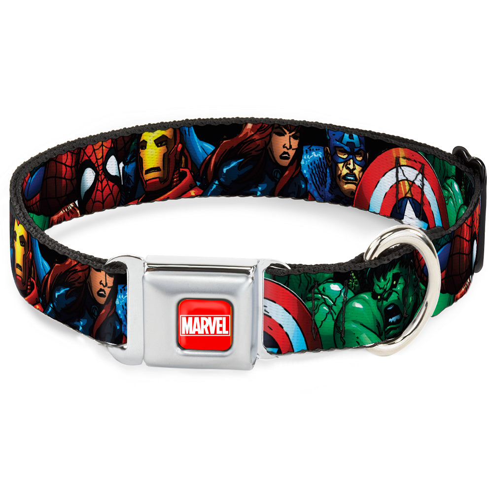 MARVEL Full Color Red/White Seatbelt Buckle Collar - Marvel Universe Superheroes Stacked Seatbelt Buckle Collars Marvel Comics